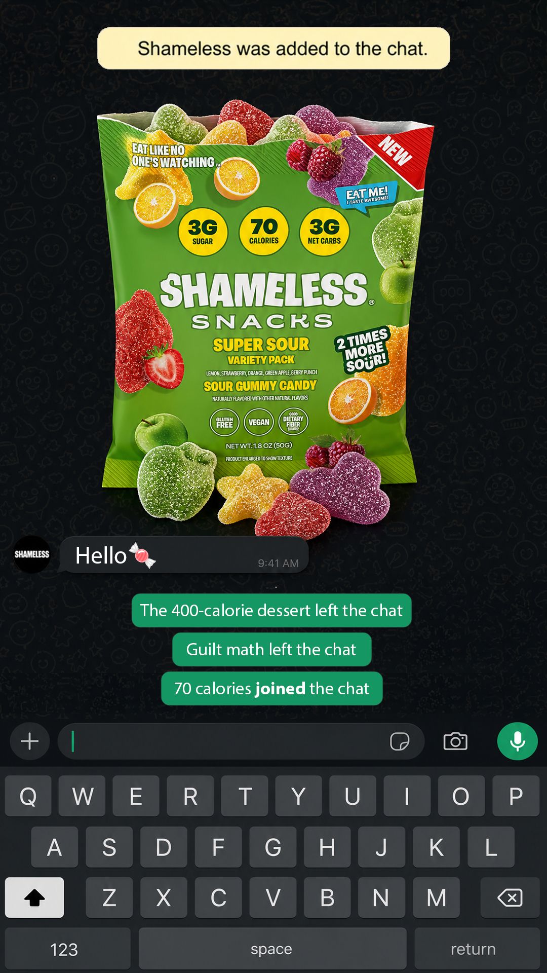 Shameless Snacks Facebook ad