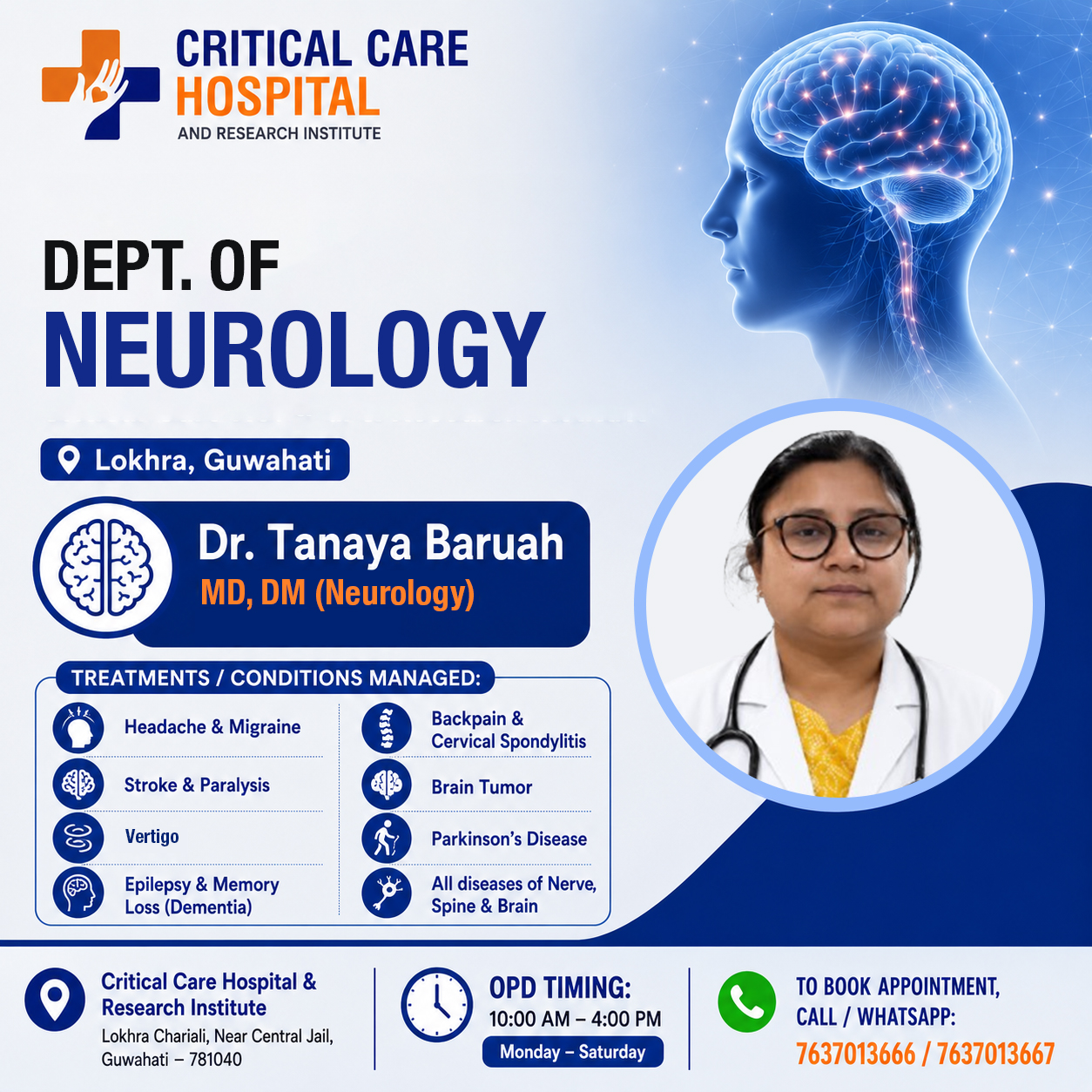 Critical Care Hospital And Research Institute, Guwahati Facebook ad: Consult Dr. Tanaya Baruah