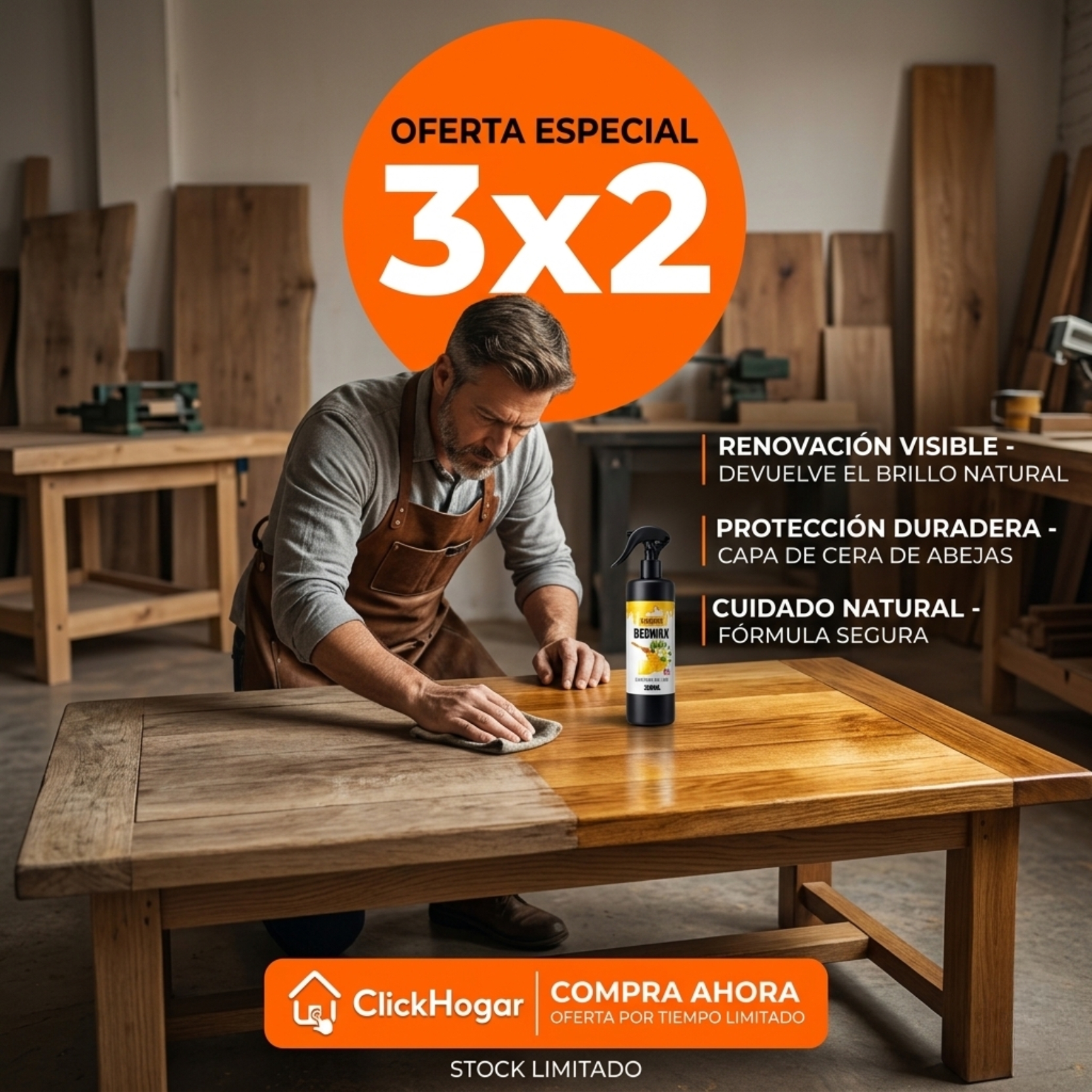 ClickHogar Facebook ad: ¡Oferta 3x2: Acabado Profesional ahora!