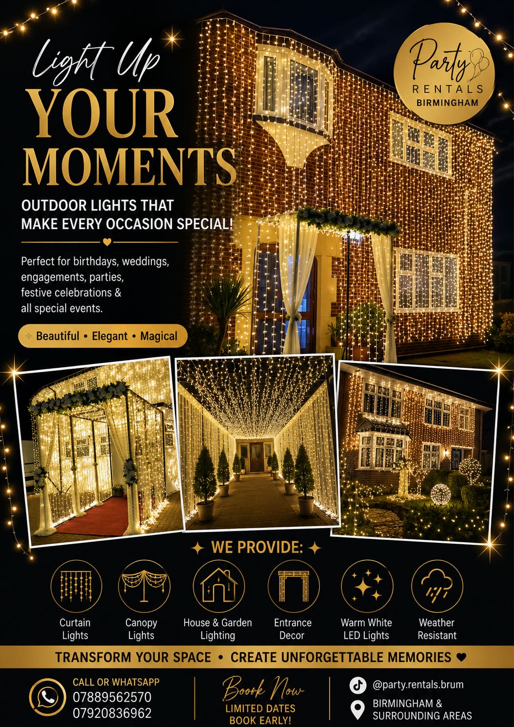 Party Rentals Birmingham Facebook ad: Outdoor Wedding Lights Setup