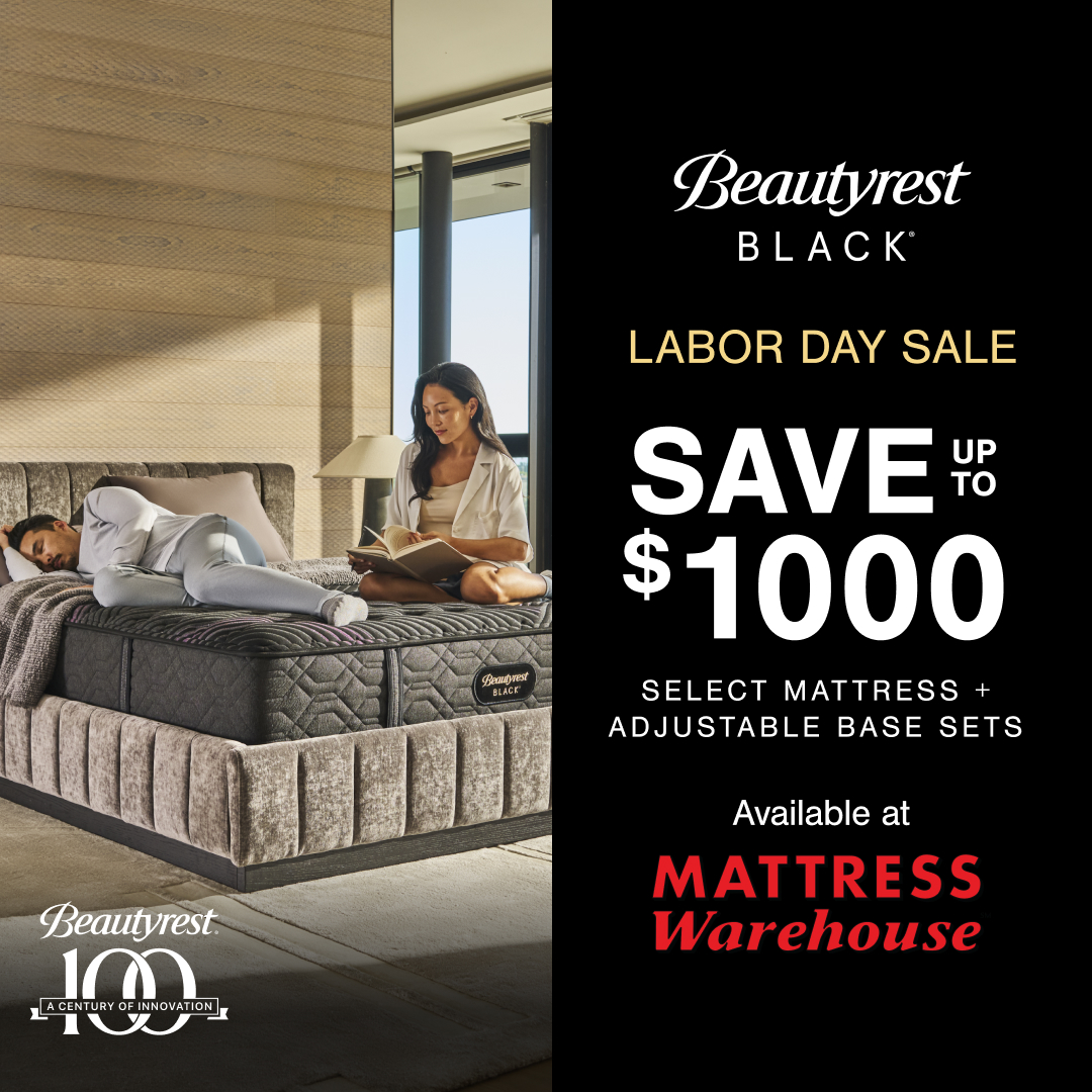 Mattress Warehouse Facebook ad: Beautyrest Black Save Up to $1000