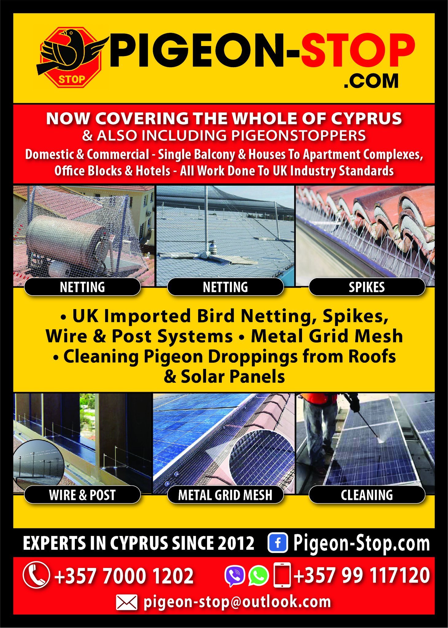 Pigeon-Stop.com Facebook ad: Now covering the whole island of Cyprus from…