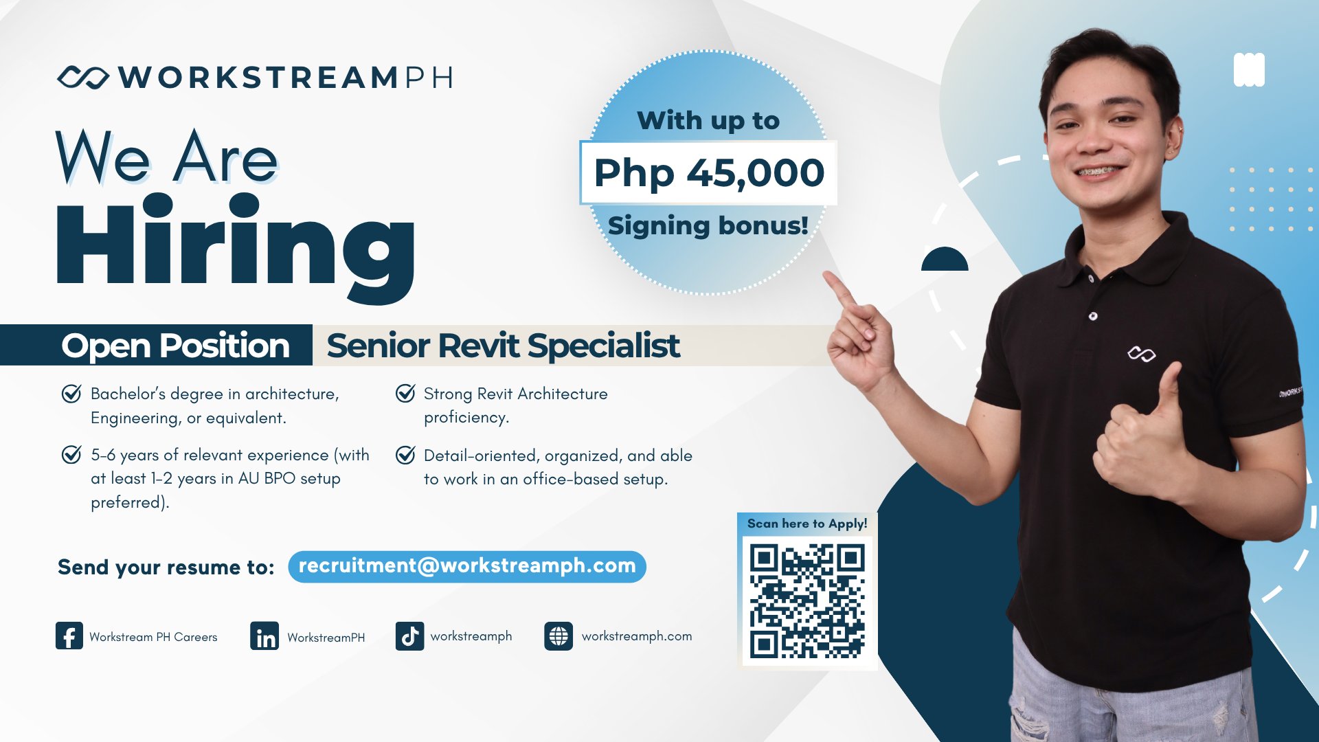 Workstream PH Careers Facebook ad: WE’RE HIRING: Senior Revit Specialist (AU Experience…