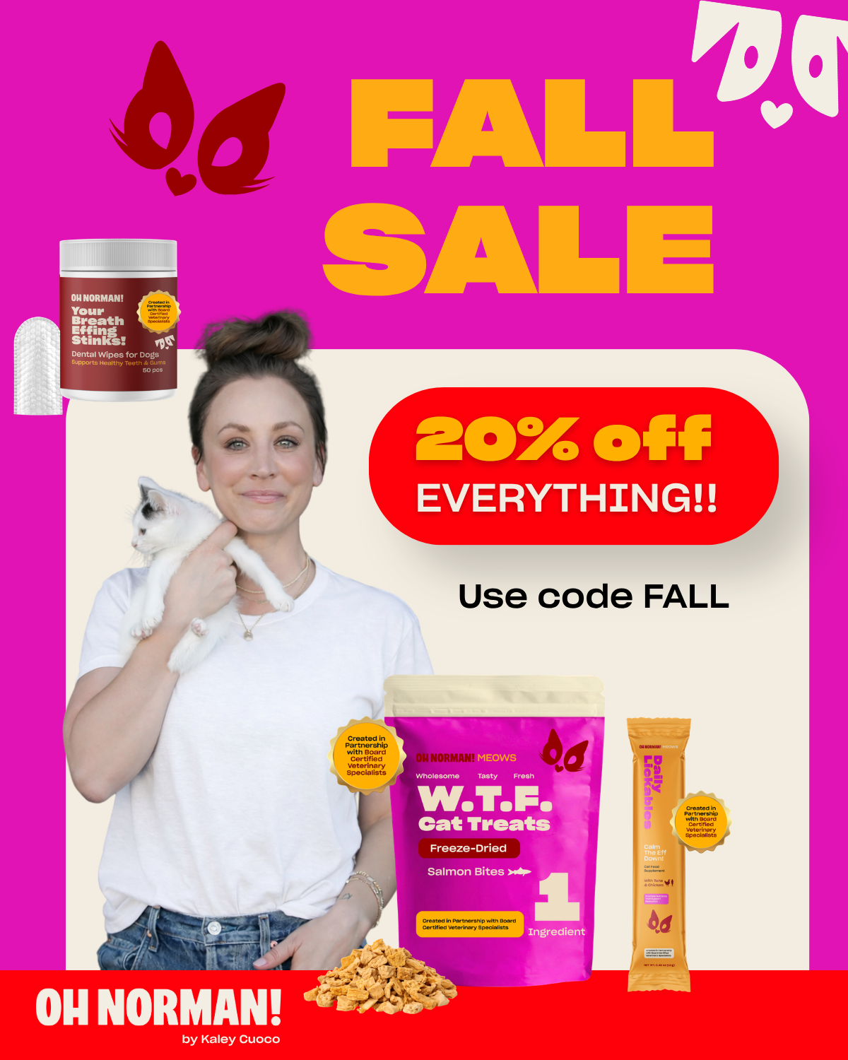 Ohnorman Facebook ad: Clean, Vet-Approved Pet Essentials, 20% Off