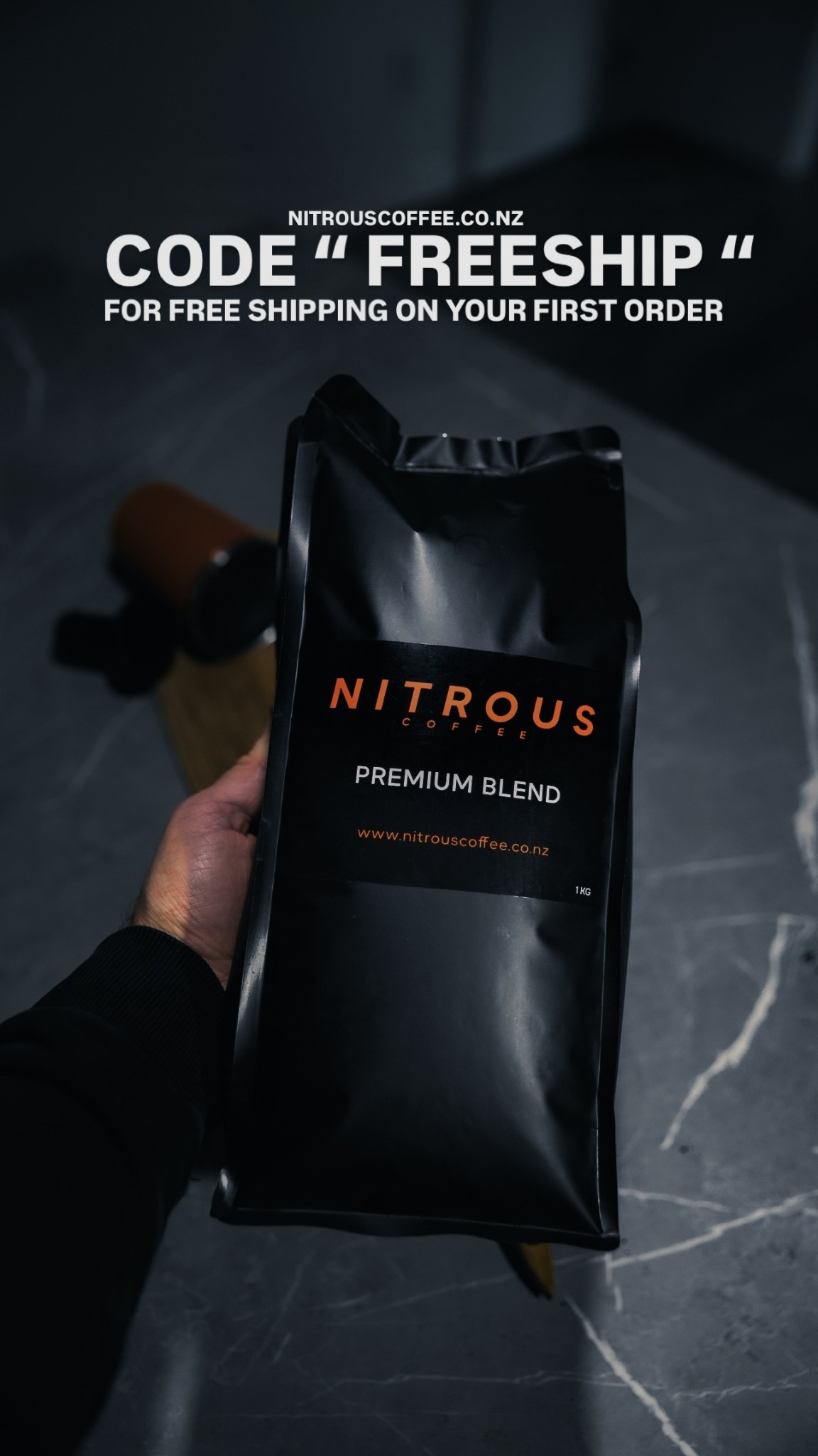 Nitrous Coffee Bar Facebook ad: USE CODE FREESHIP