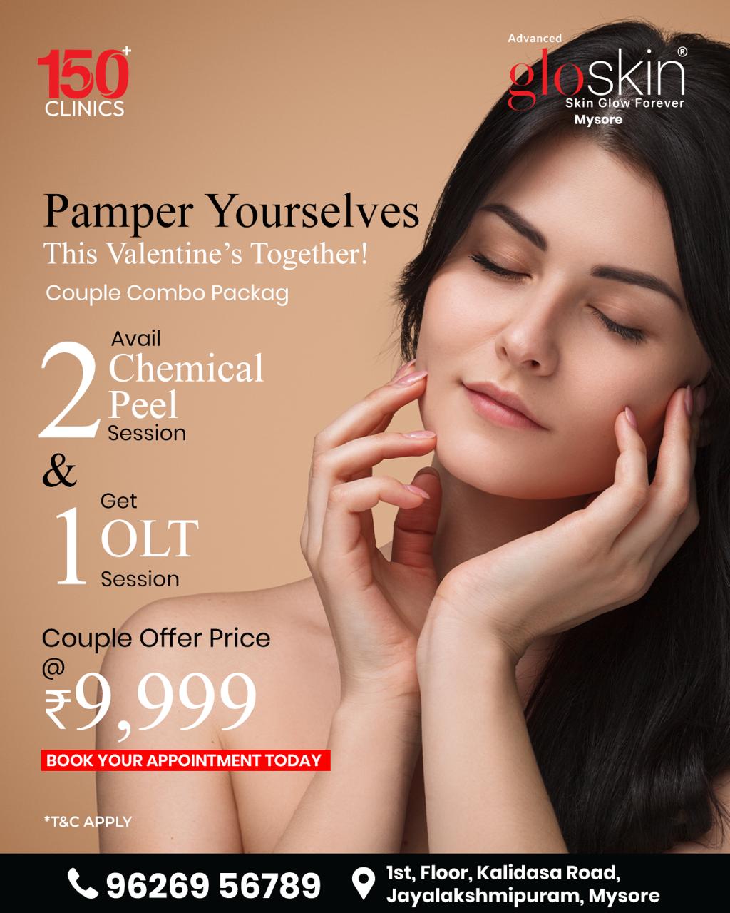 Advanced Gloskin Mysore Facebook ad: Avail 2 Chemical Peels + 1 OLT FREE Just ₹9,999 only!
