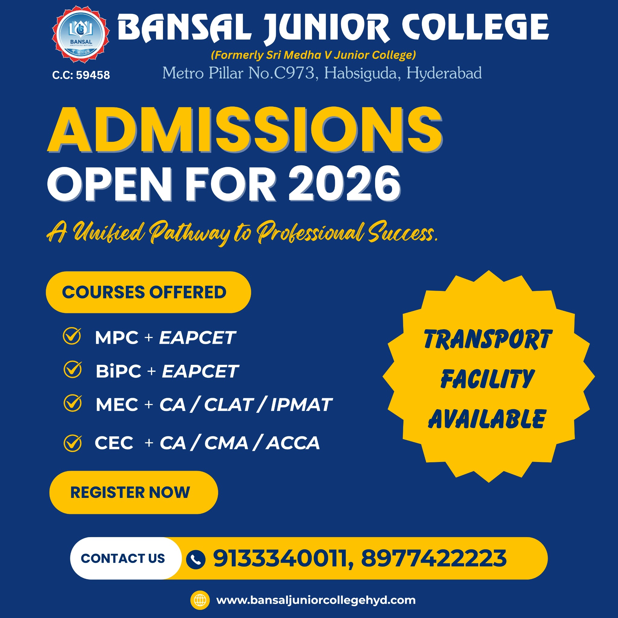 Bansal Junior College - Habsiguda Facebook ad: Admissions Open at Bansal Junior College, Habsiguda