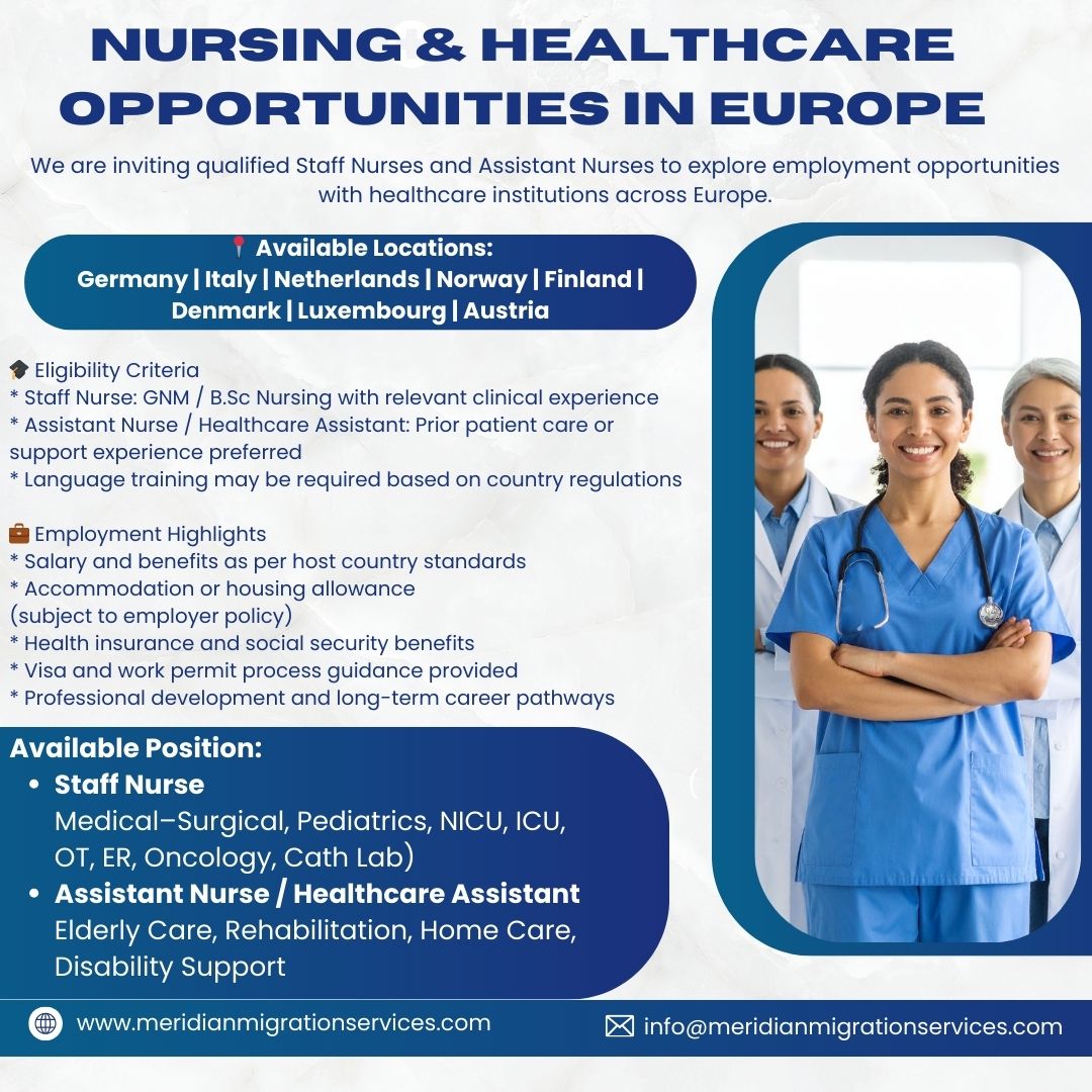 Meridian Migration Services Facebook ad: NURSING & HEALTHCARE OPPORTUNITIES IN EUROPE