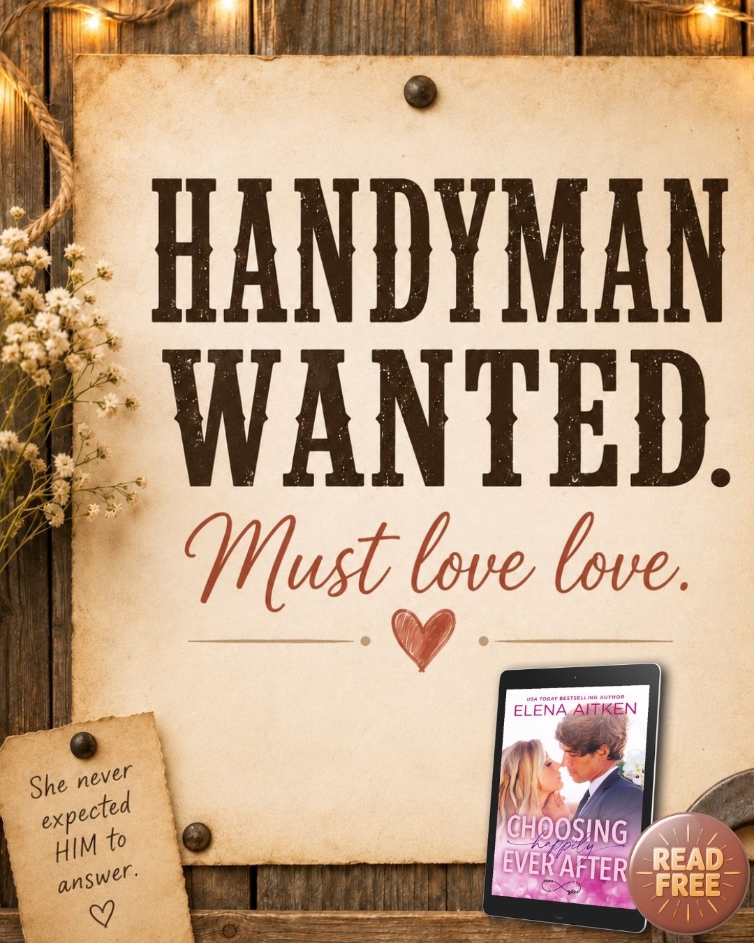 Elena Aitken Author Facebook ad: Free: the small-town second-chance romance readers can't…