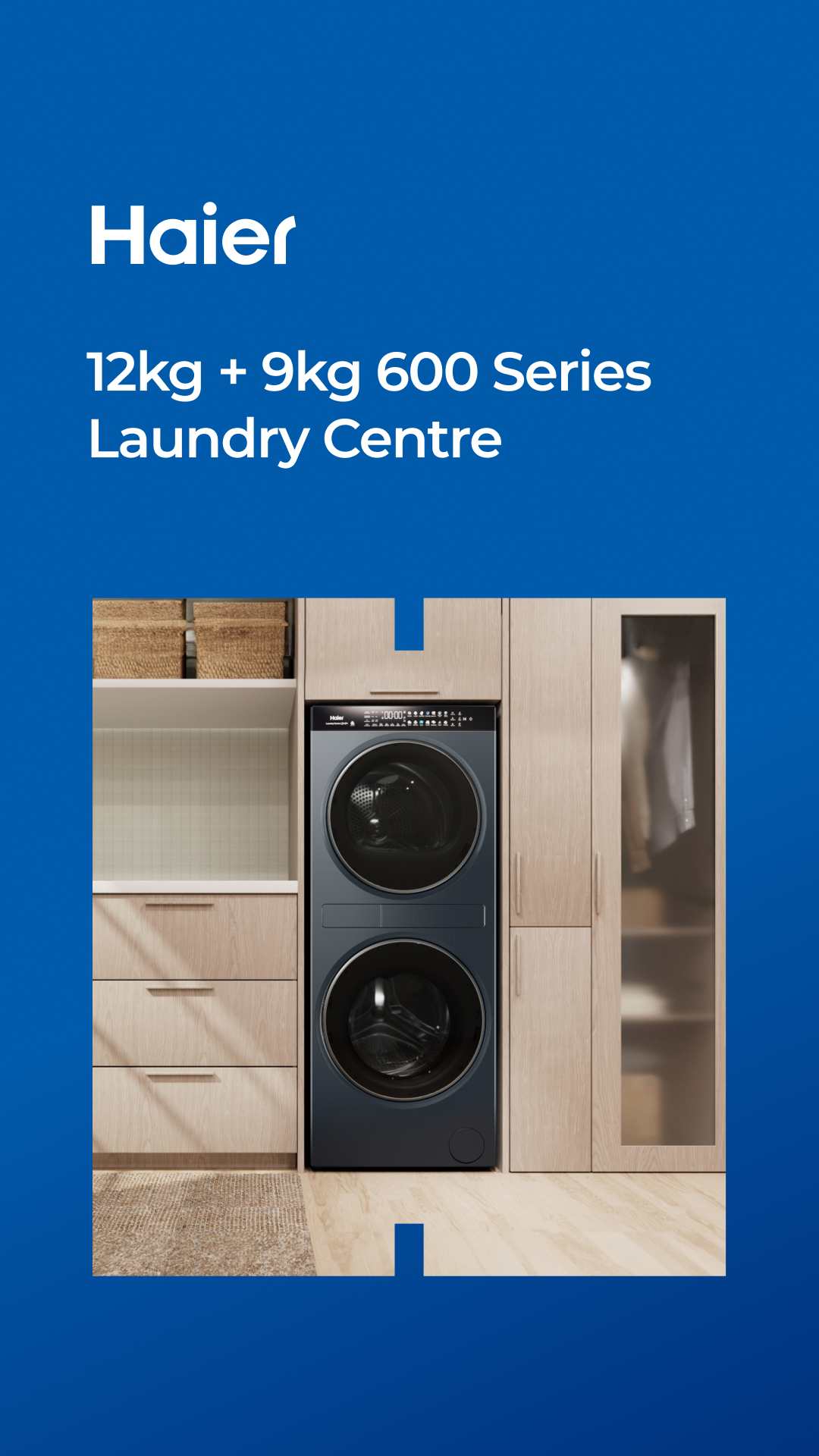 Haier Facebook ad: With one plug and hose, the Haier Laundry…