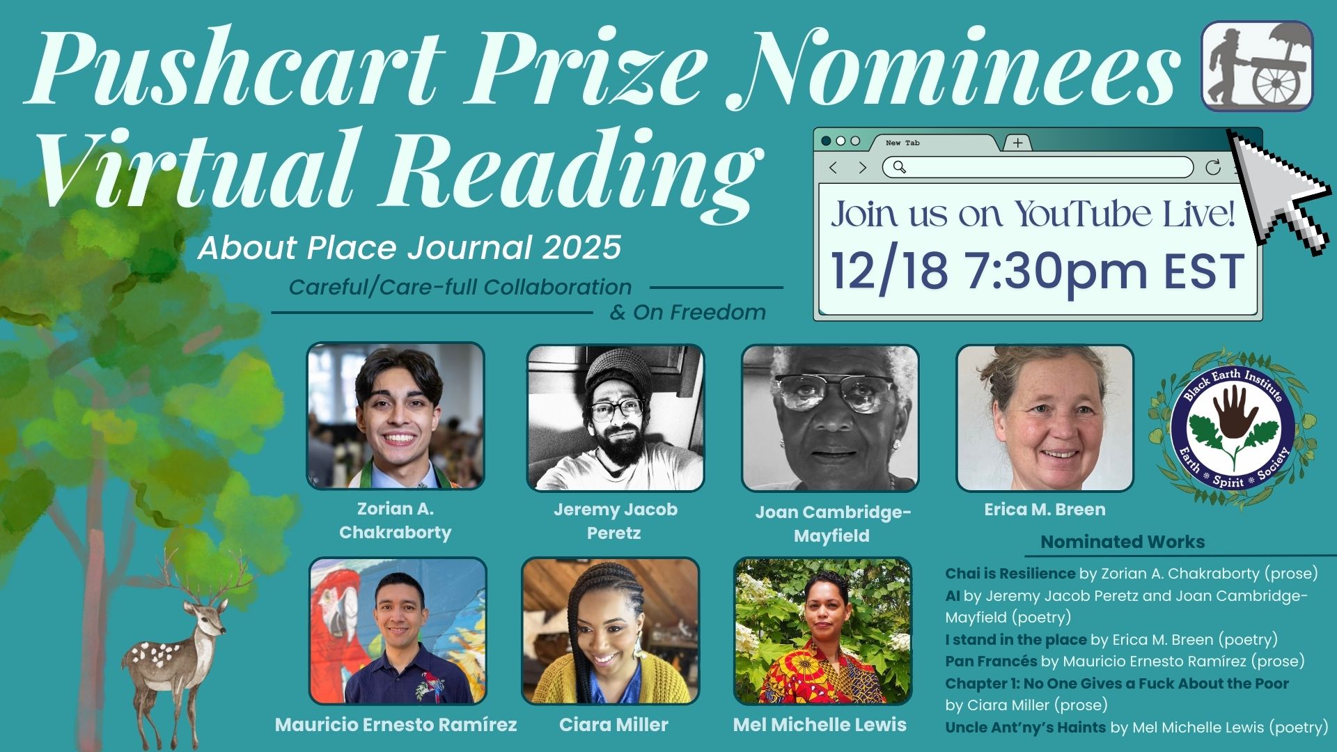 Black Earth Institute Facebook ad: Pushcart Prize Nominees Reading