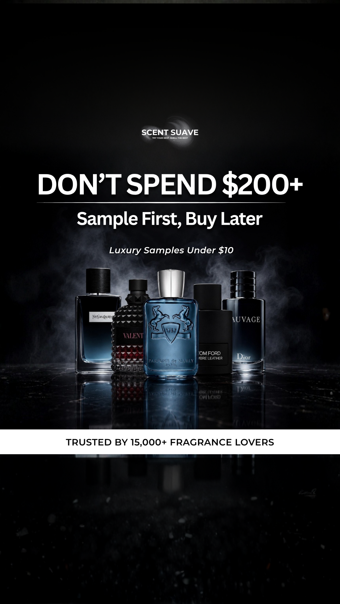 Scent Suave Facebook ad: Sample First. Buy Later.