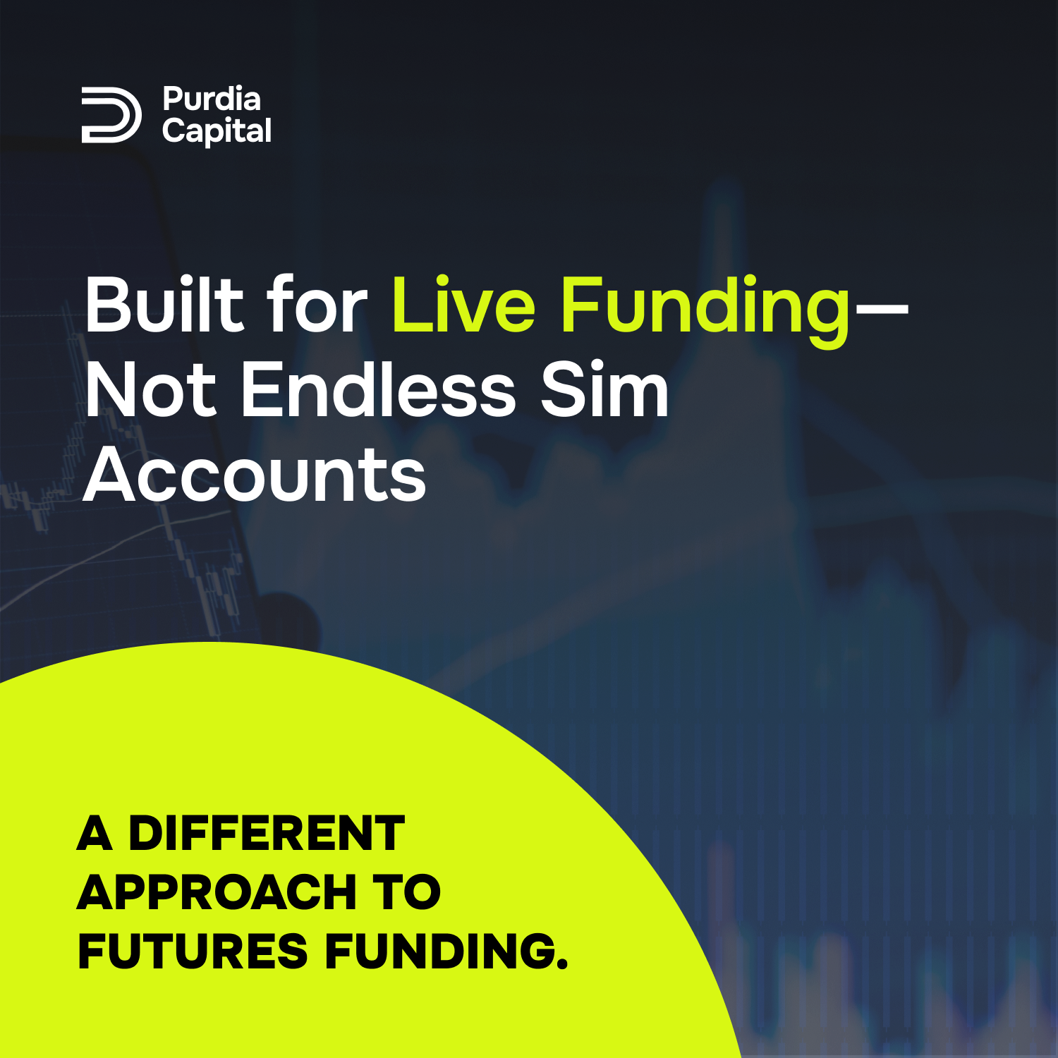 Purdia Futures Funding Facebook ad: Built for Live Funding, Not Endless Sim Accounts