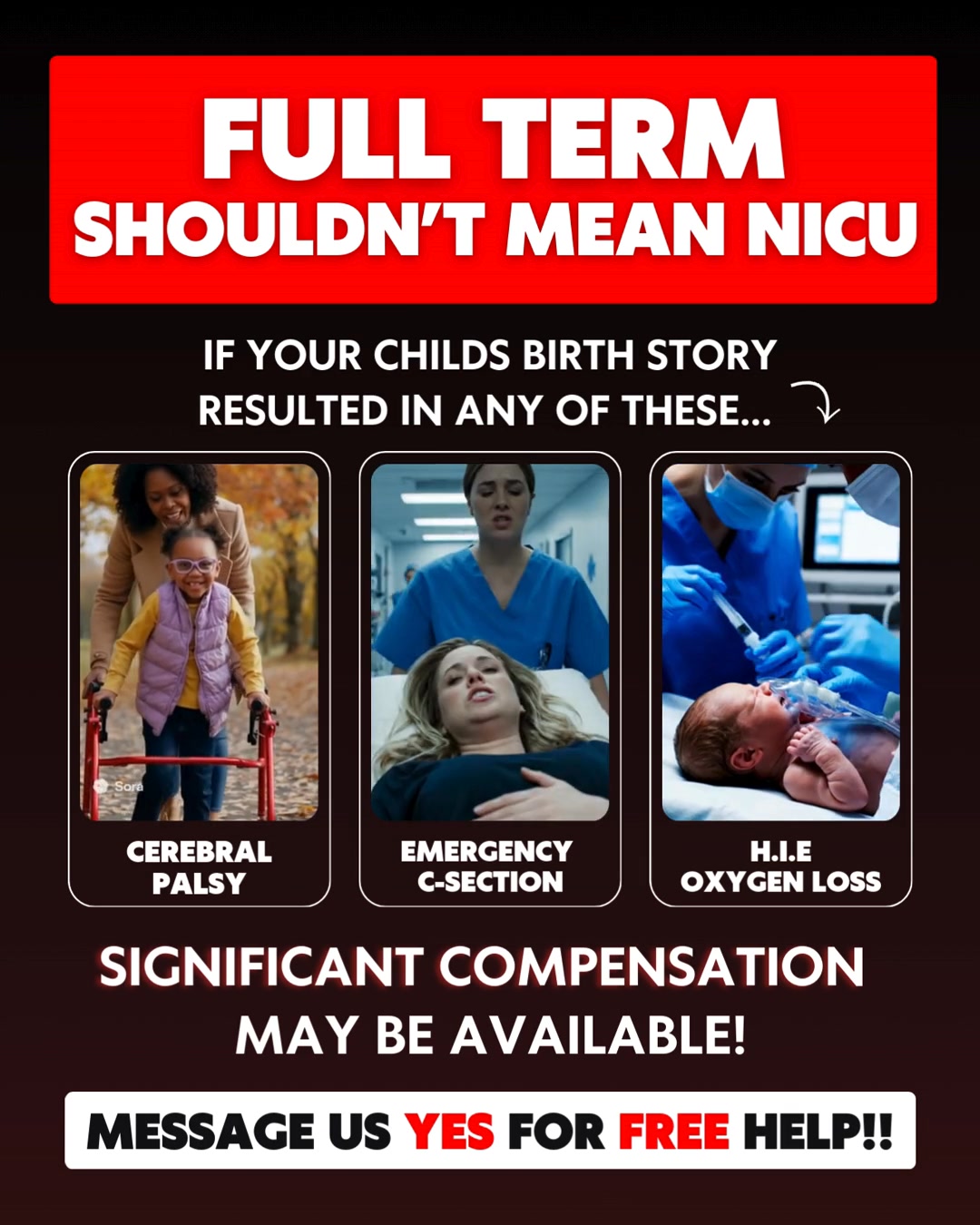 Cerebral Palsy Family Help Facebook ad: Msg YES for FREE Help!