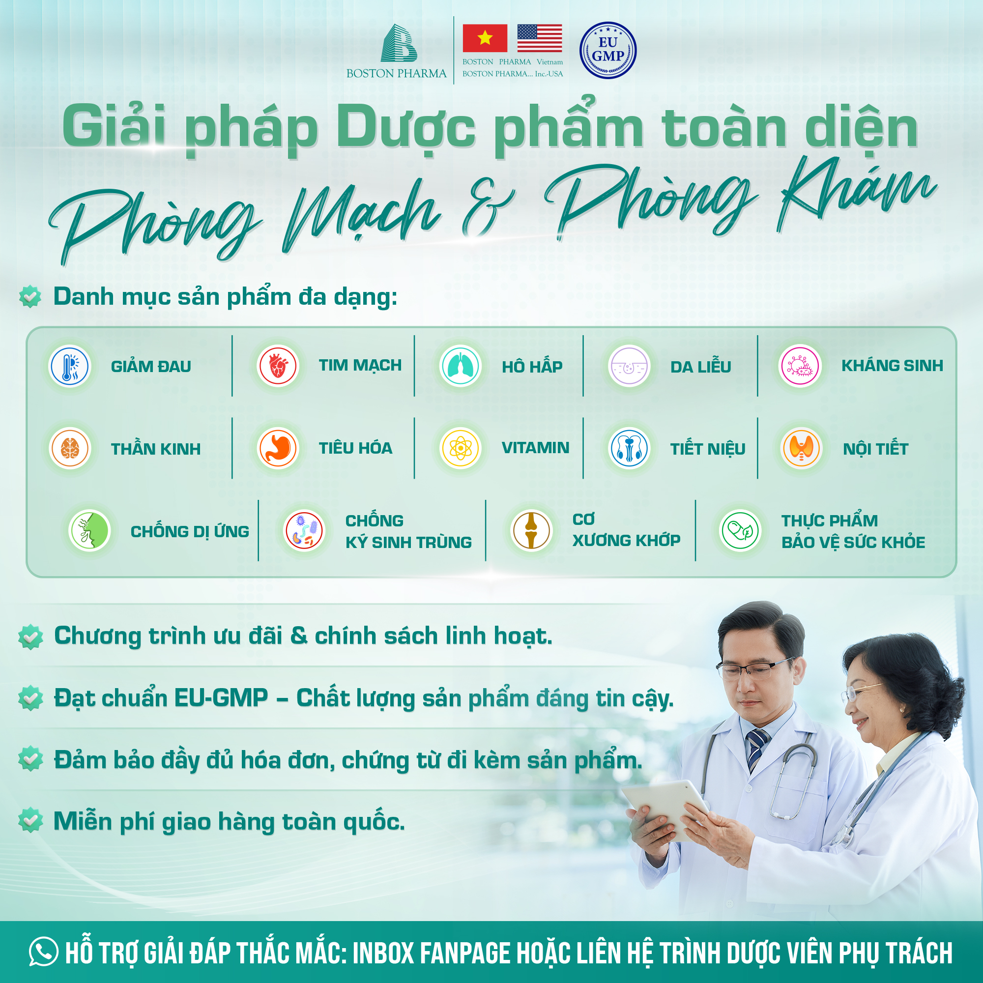 Boston Pharma Facebook ad: GIẢI PHÁP DƯỢC PHẨM TOÀN DIỆN CHO PHÒNG…