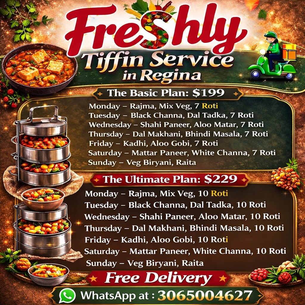 freshly_tiffins Facebook ad: Delicious homemade meals, delivered fresh in Regina