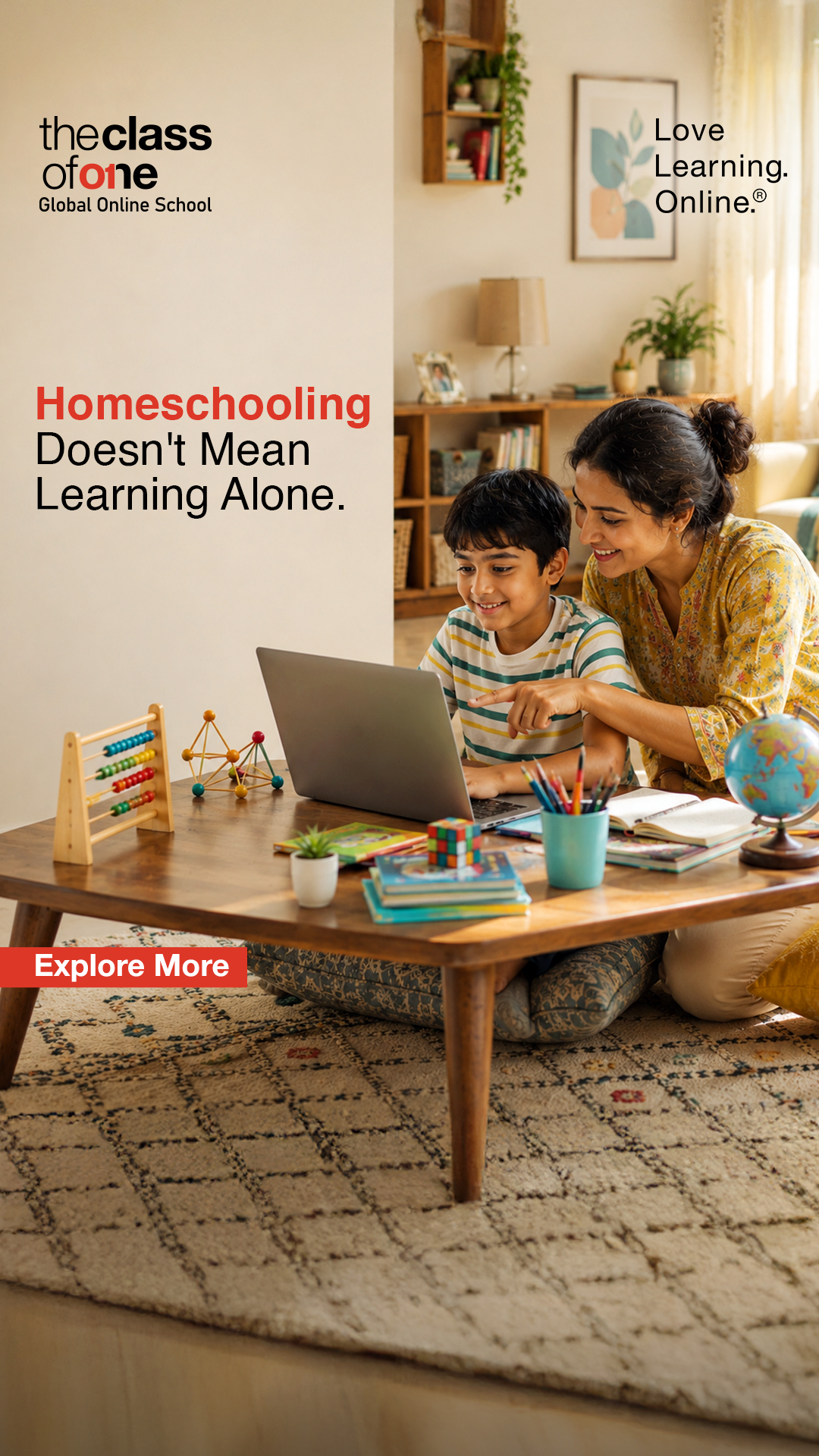 The Class Of One - Global Online School Facebook ad: Your child's education deserves the right environment. If…