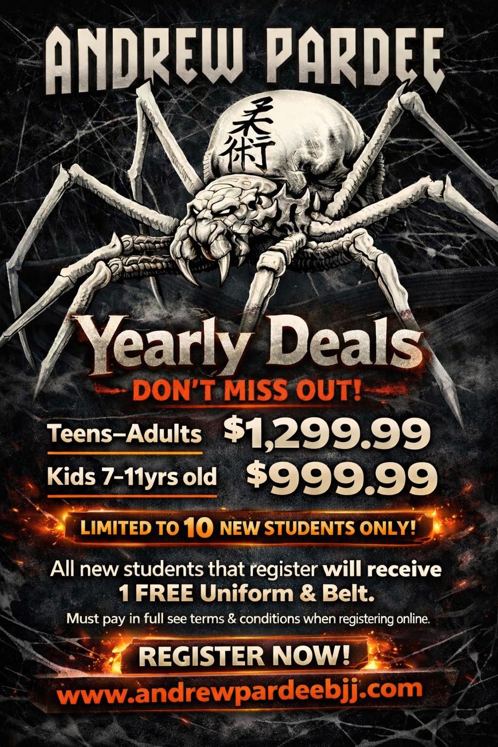 Andrew Pardee Brazilian Jiu-Jitsu Academy Facebook ad: Yearly Deals Available March 1st to April 1st…