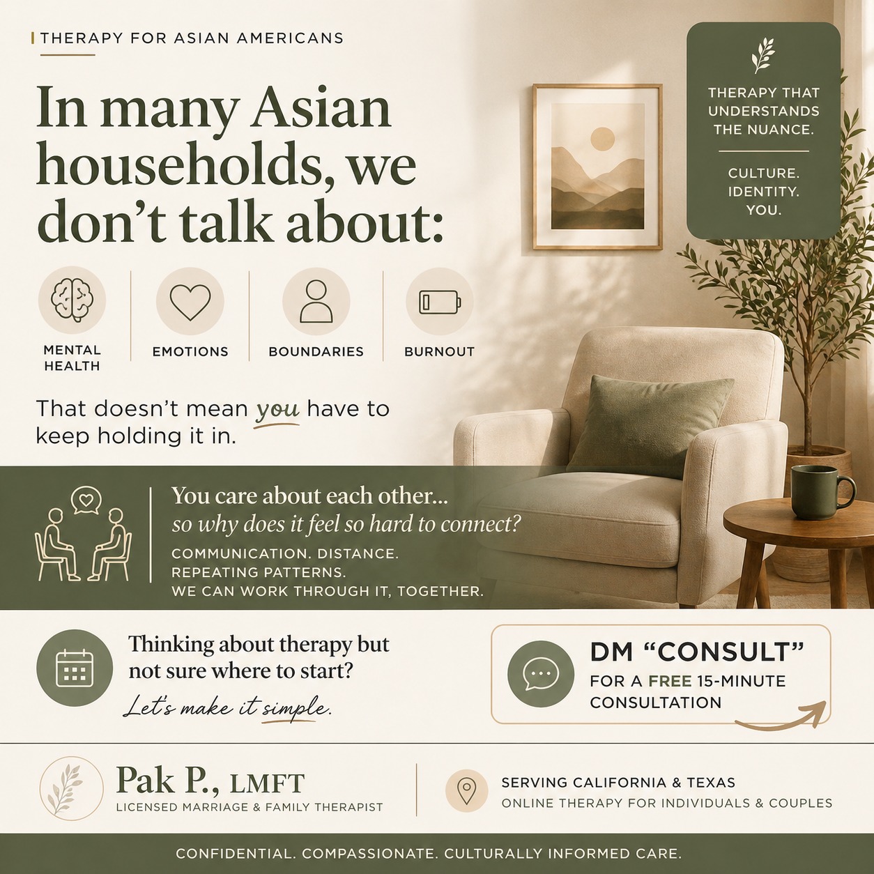 pakpoonlmft Facebook ad: Online Counseling | California, Nevada, Texas