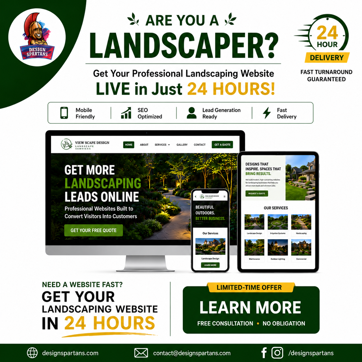 Design Spartans Facebook ad: Landscaper: Need a Website Fast?