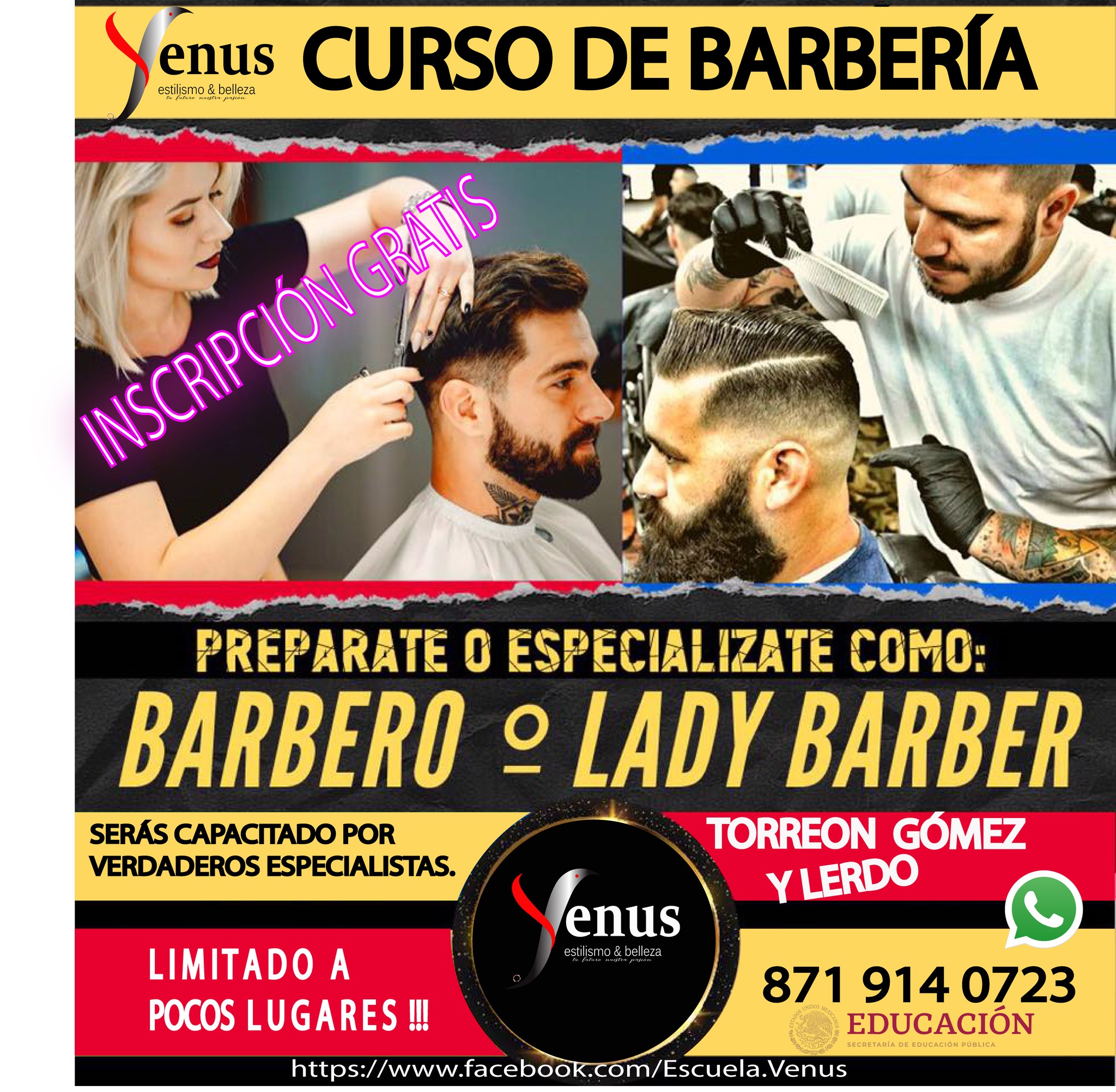Venus Torreón Facebook ad: ATENCIÓN TORREÓN, GOMEZ PALACIO Y LERDO ¡INSCRIPCIÓN GRATIS!
