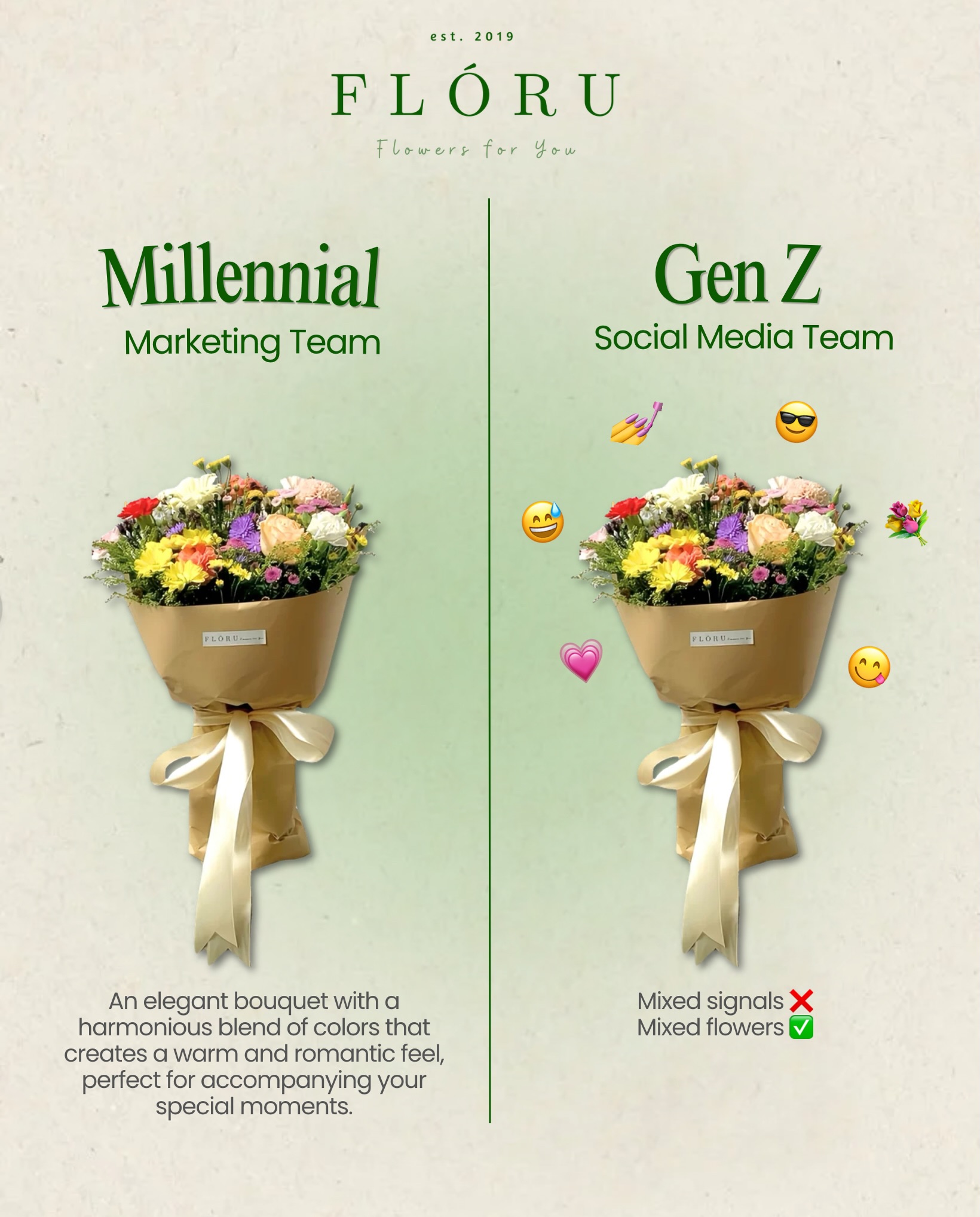 Florist Floru Facebook ad: Different approach, same mission