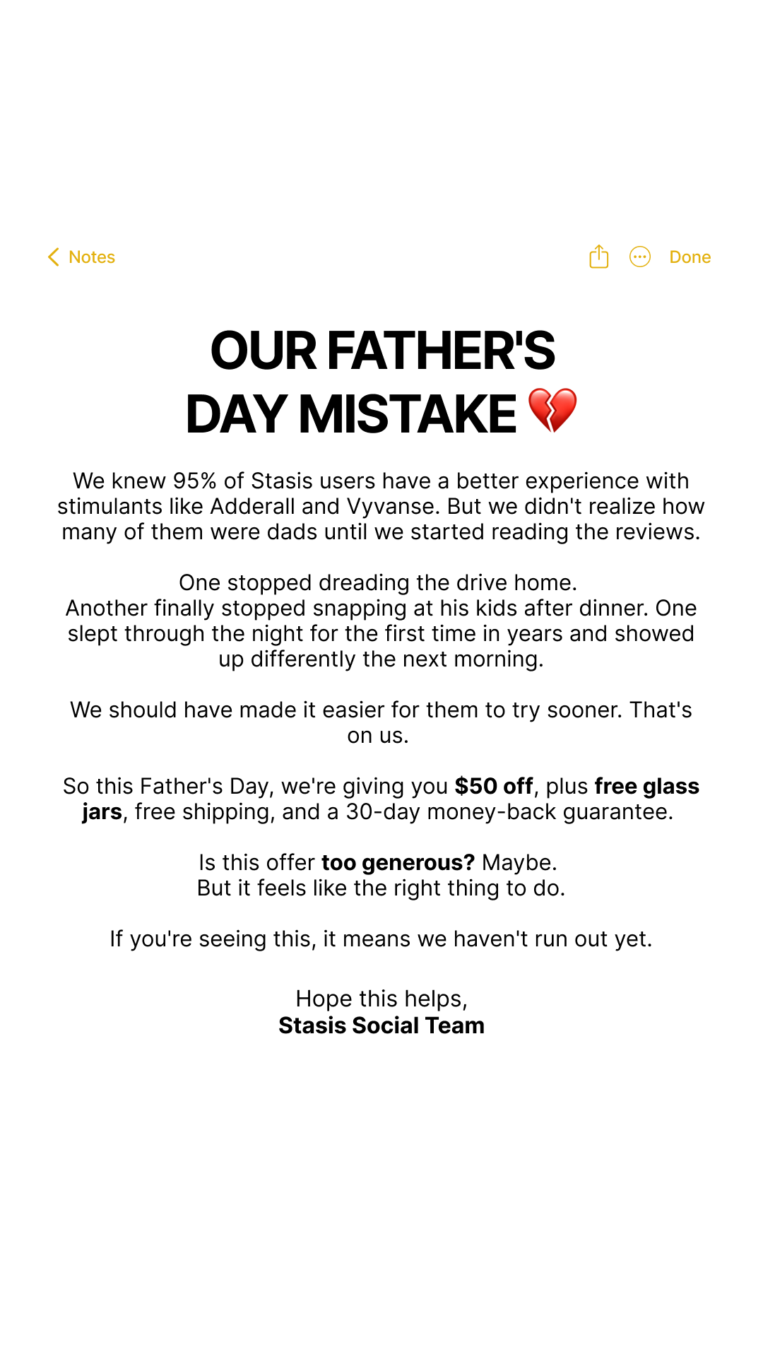 Stasis Facebook ad