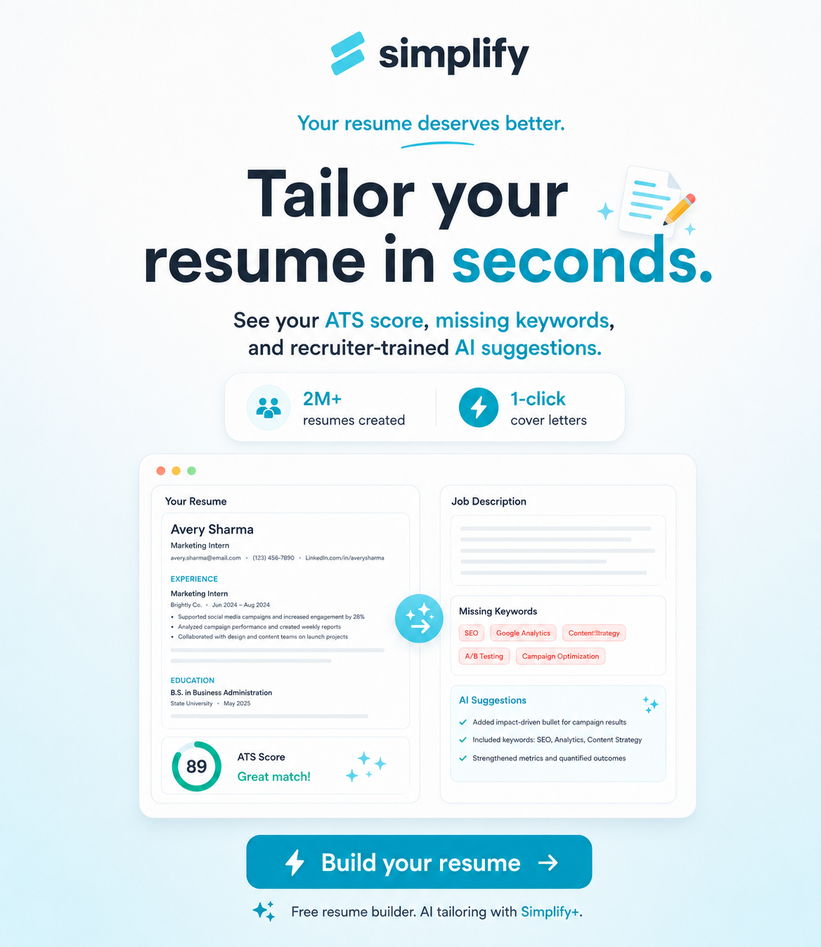 Simplify Facebook ad: Harvard students voted Simplify the #1 job search tool.