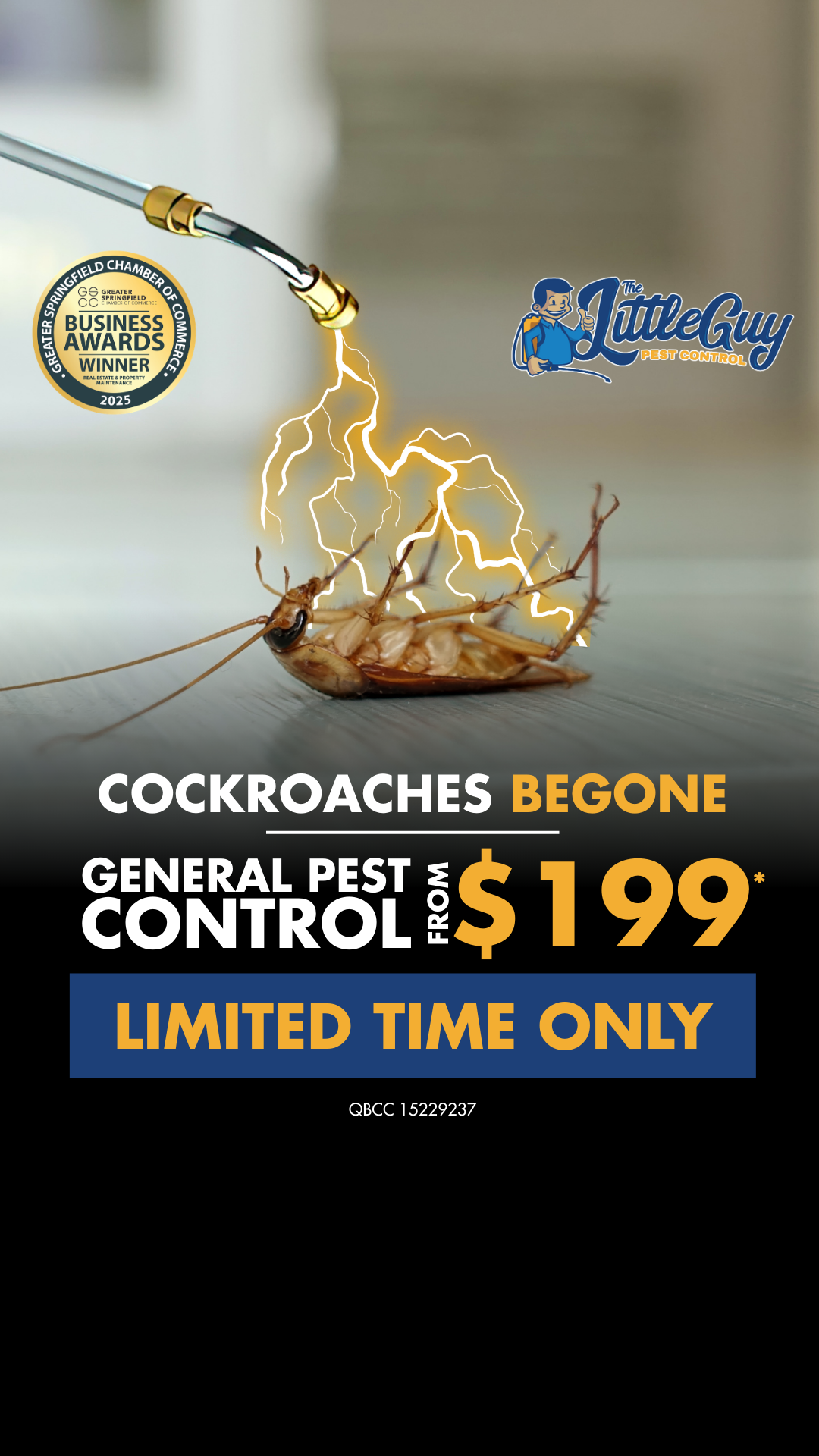 The Little Guy Pest Control Facebook ad from May 28, 2026