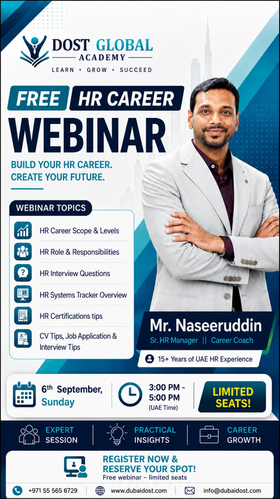 Dost Global Academy Facebook ad: Free HR Career Guidance Webinar in UAE