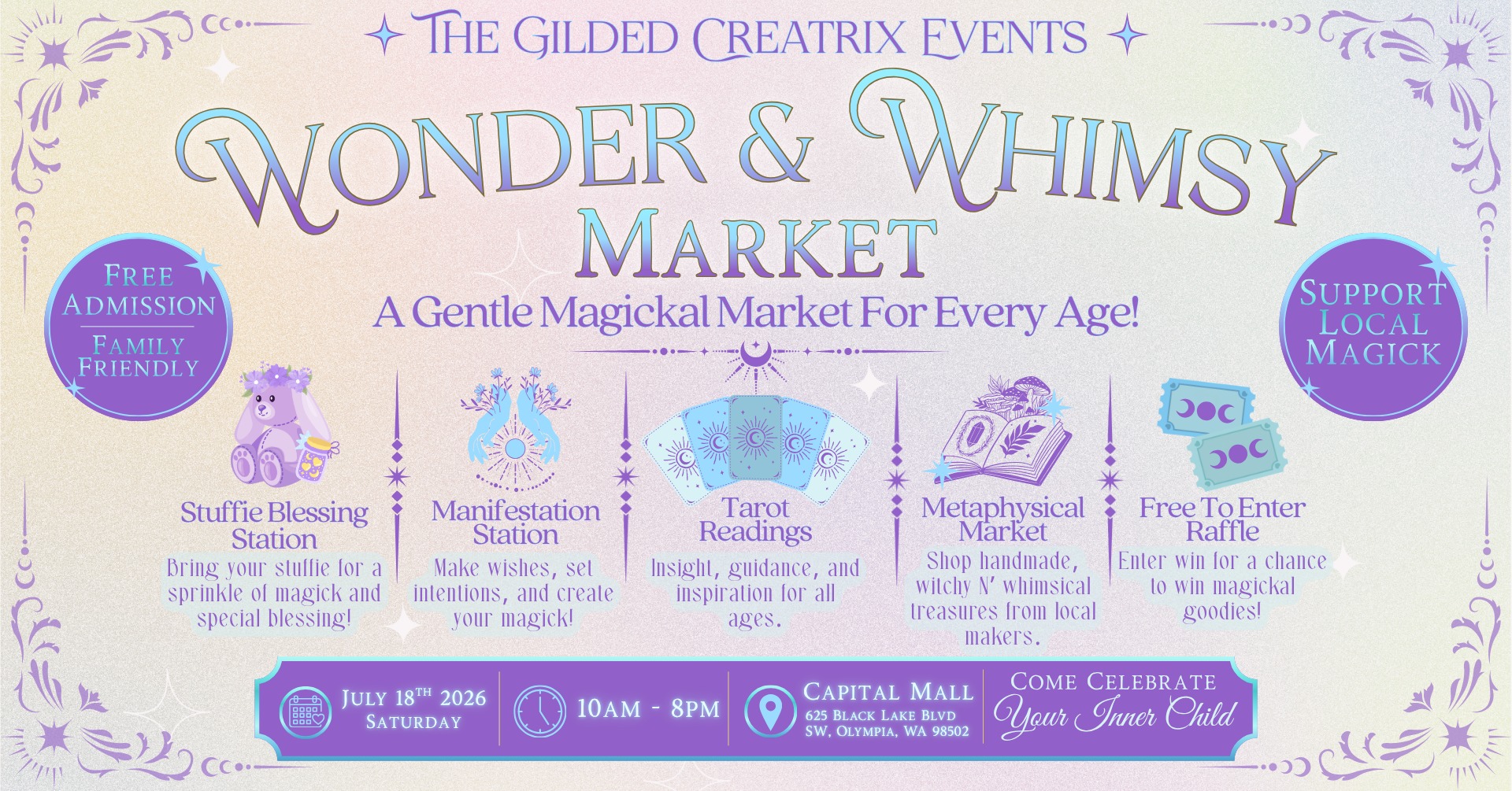 The Gilded Creatrix Events • Metaphysical Experiences & Markets Facebook ad: Wonder & Whimsy Market ✧ Metaphysical Market at Capital Mall