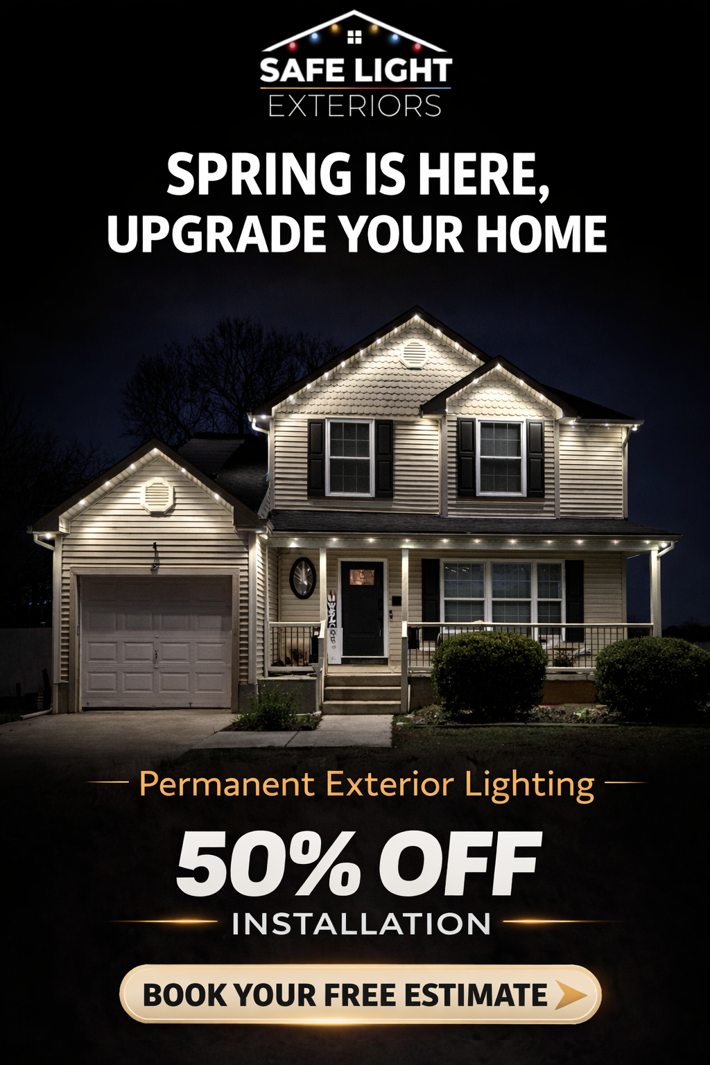 Safe Light Exteriors Facebook ad: 50% Off Installs: Off-Season Sale