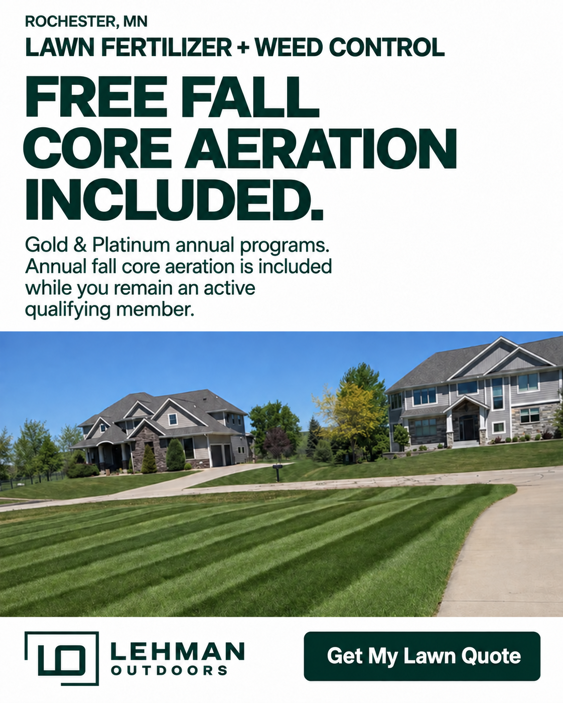 Lehman Outdoors Facebook ad: Free Fall Core Aeration Every Year