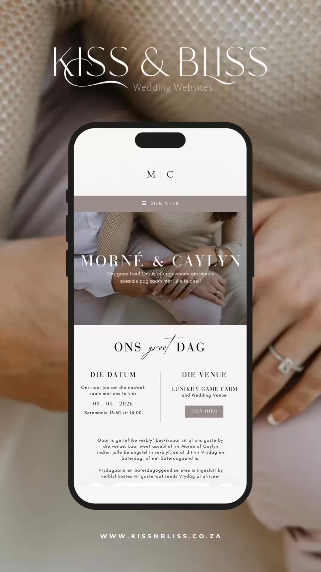 Kiss n Bliss Facebook ad: Custom Wedding Websites