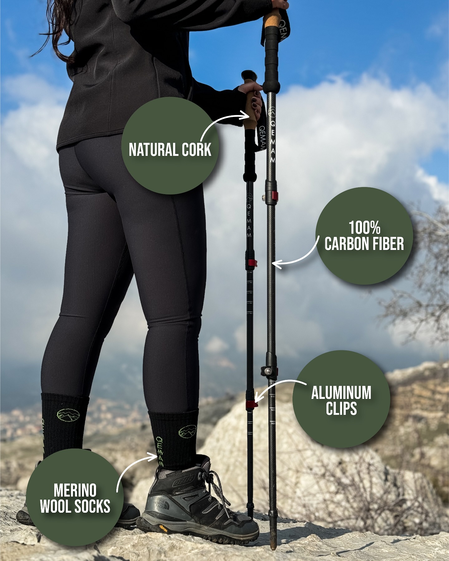 Qemamoutdoors Facebook ad: With Qemam 100% Carbon Fiber Poles and Merino…