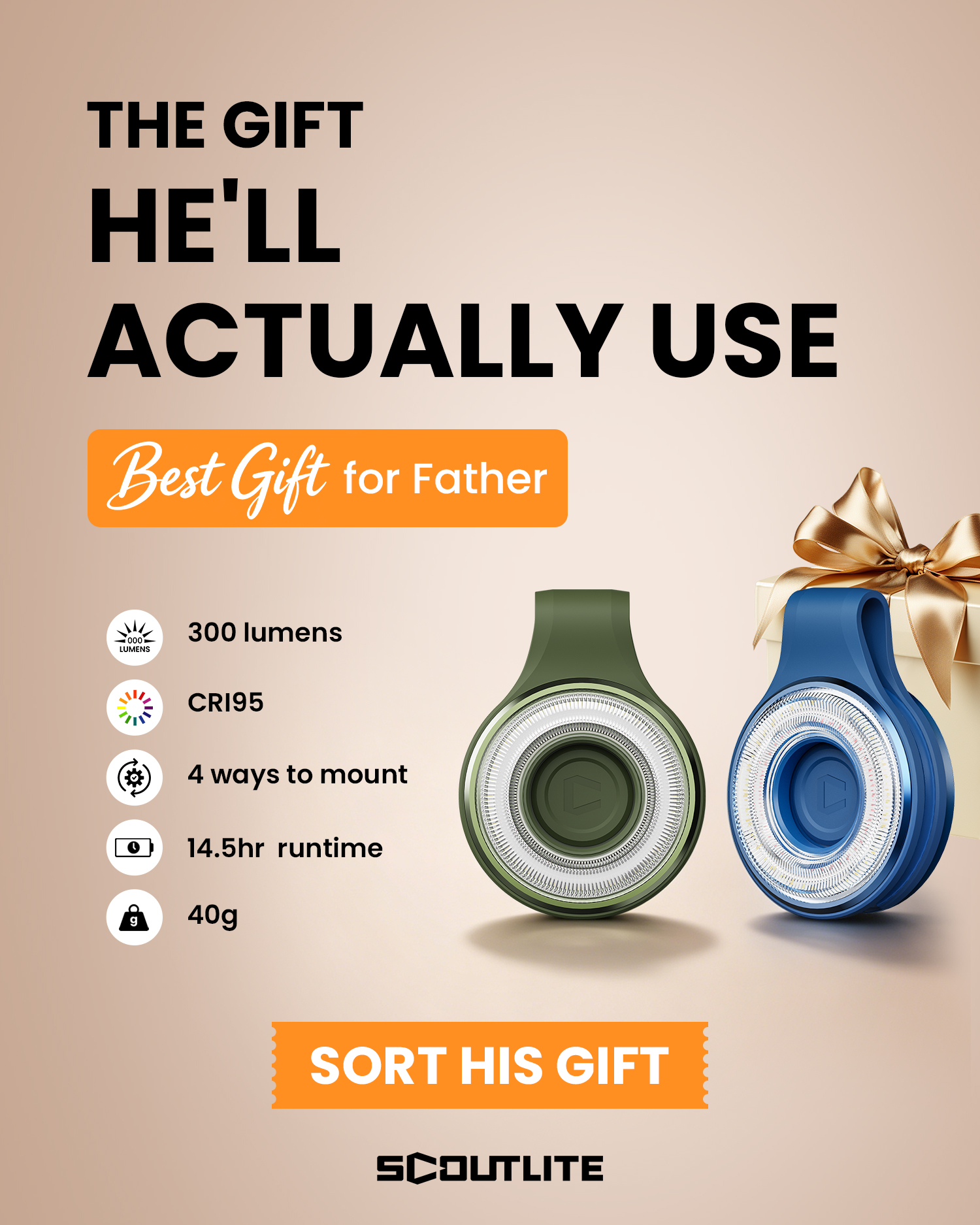 Scoutlite Facebook ad: The Gift He'll Actually Use.
