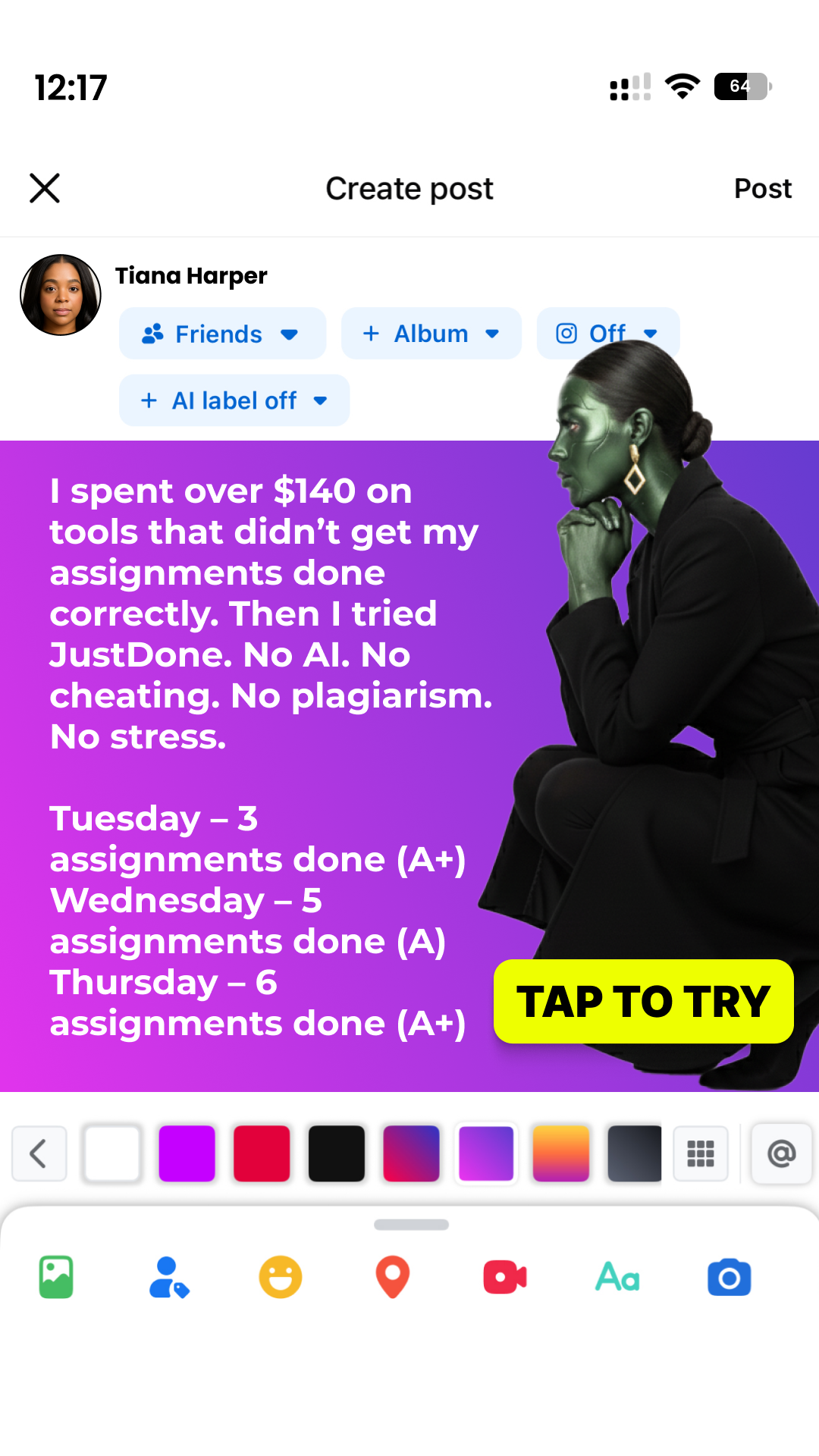 JustDone Facebook ad