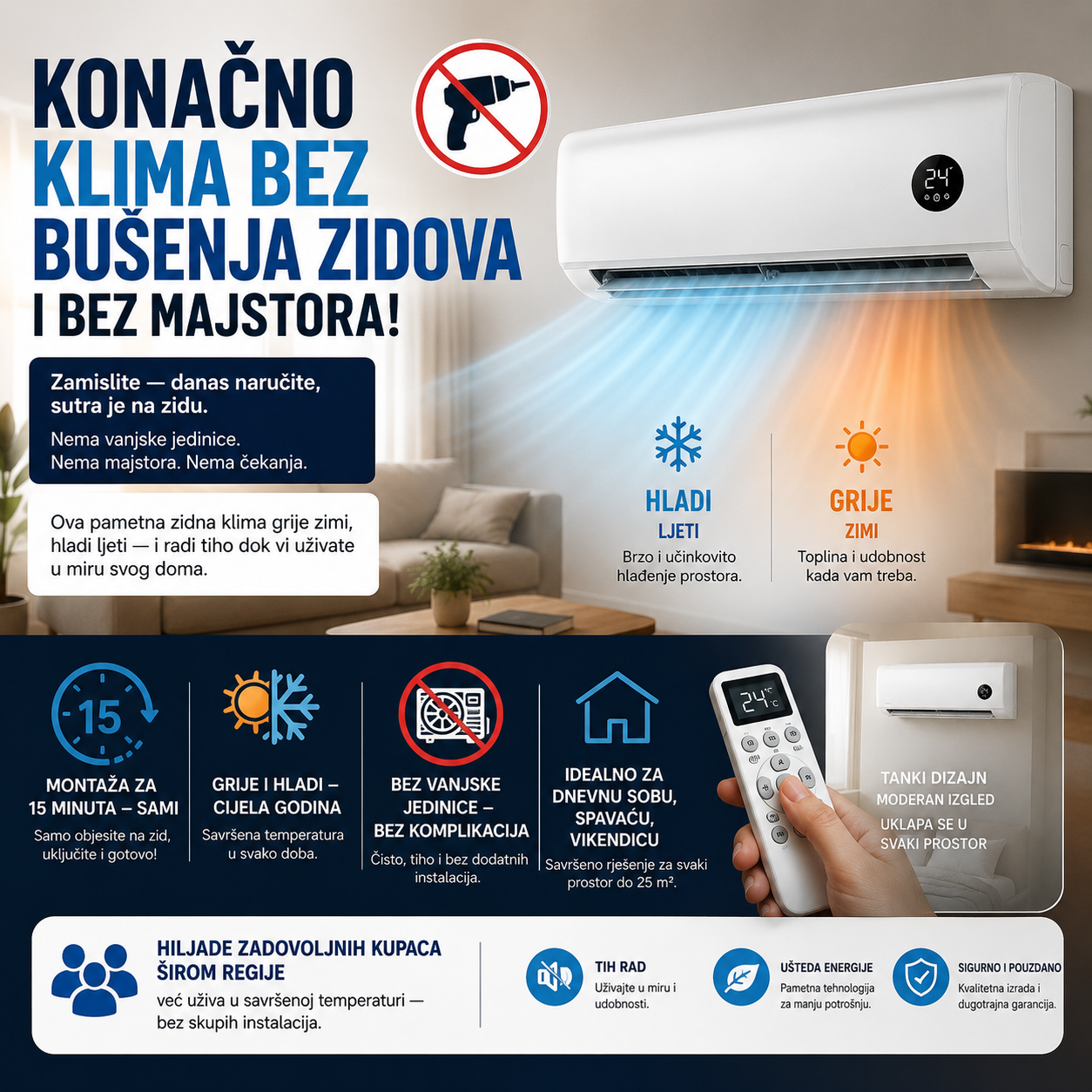 TV-shop Facebook ad: Konačno klima bez bušenja zidova i bez majstora!