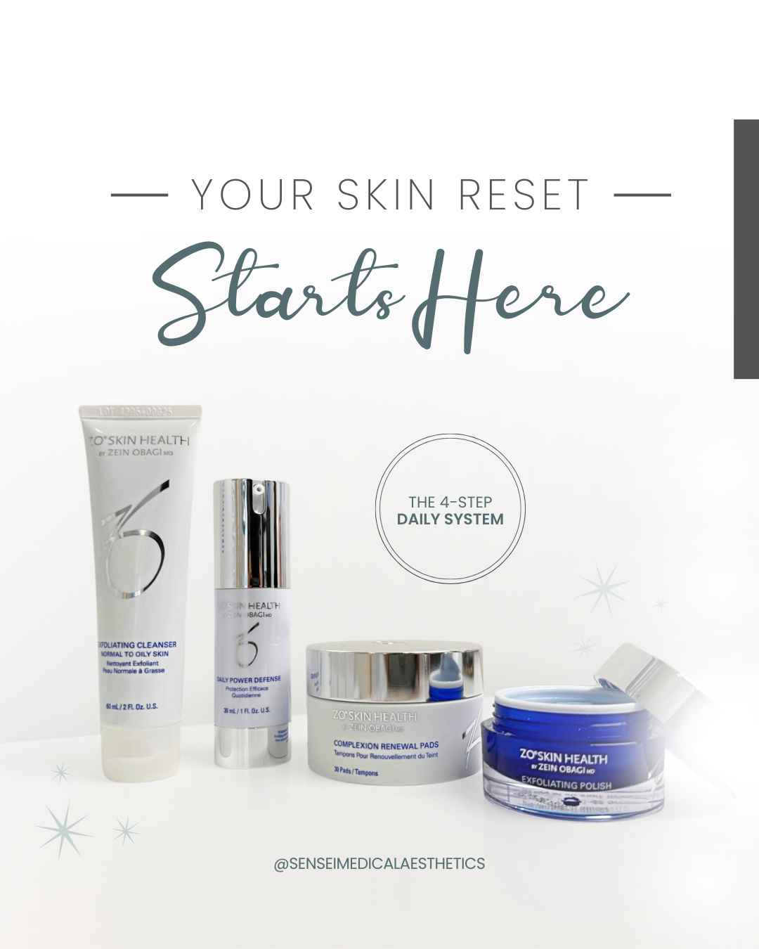 Sensei Medical Aesthetics Facebook ad: Healthy skin isn’t about more products.
