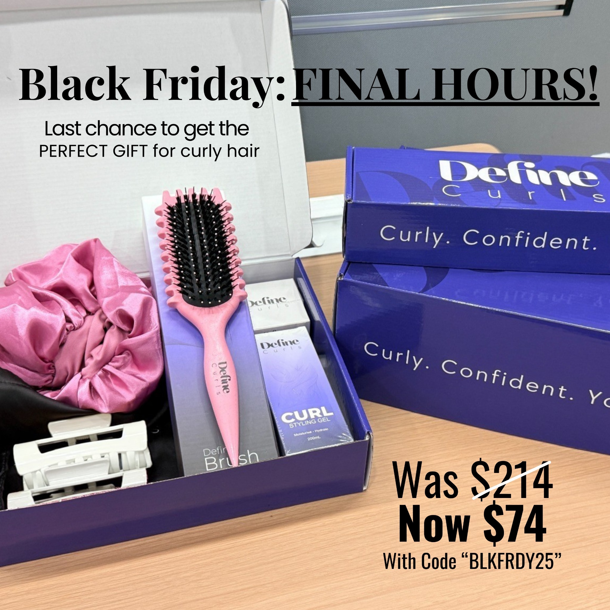 DefineCurls Facebook ad: 6‑Piece Curl Gift Box + Free Day-3 Refresh Kit
