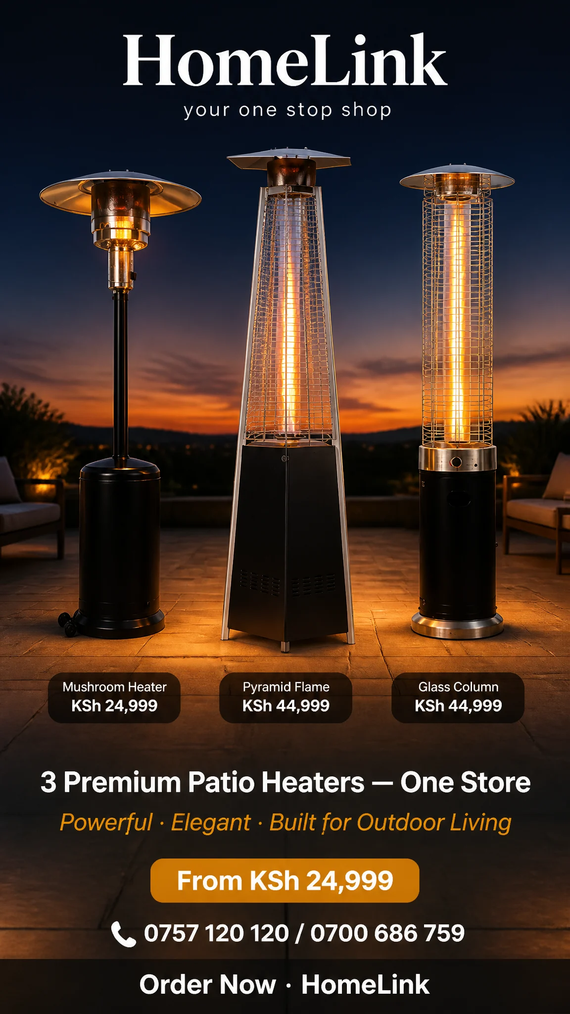 Homelink Kenya Facebook ad: 3 Premium Heaters. Limited Stock. Don't Miss Out.