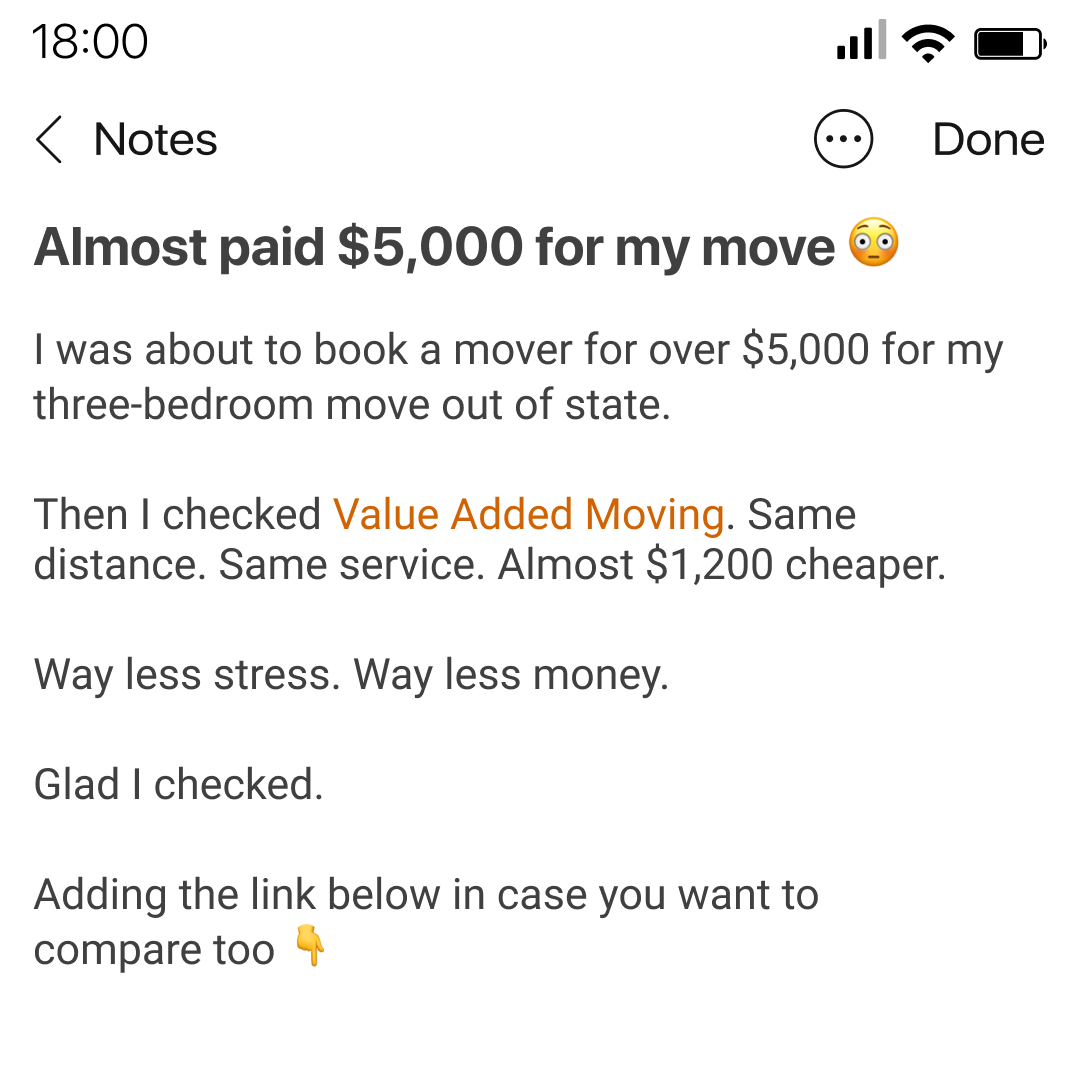 Value Added Moving Facebook ad