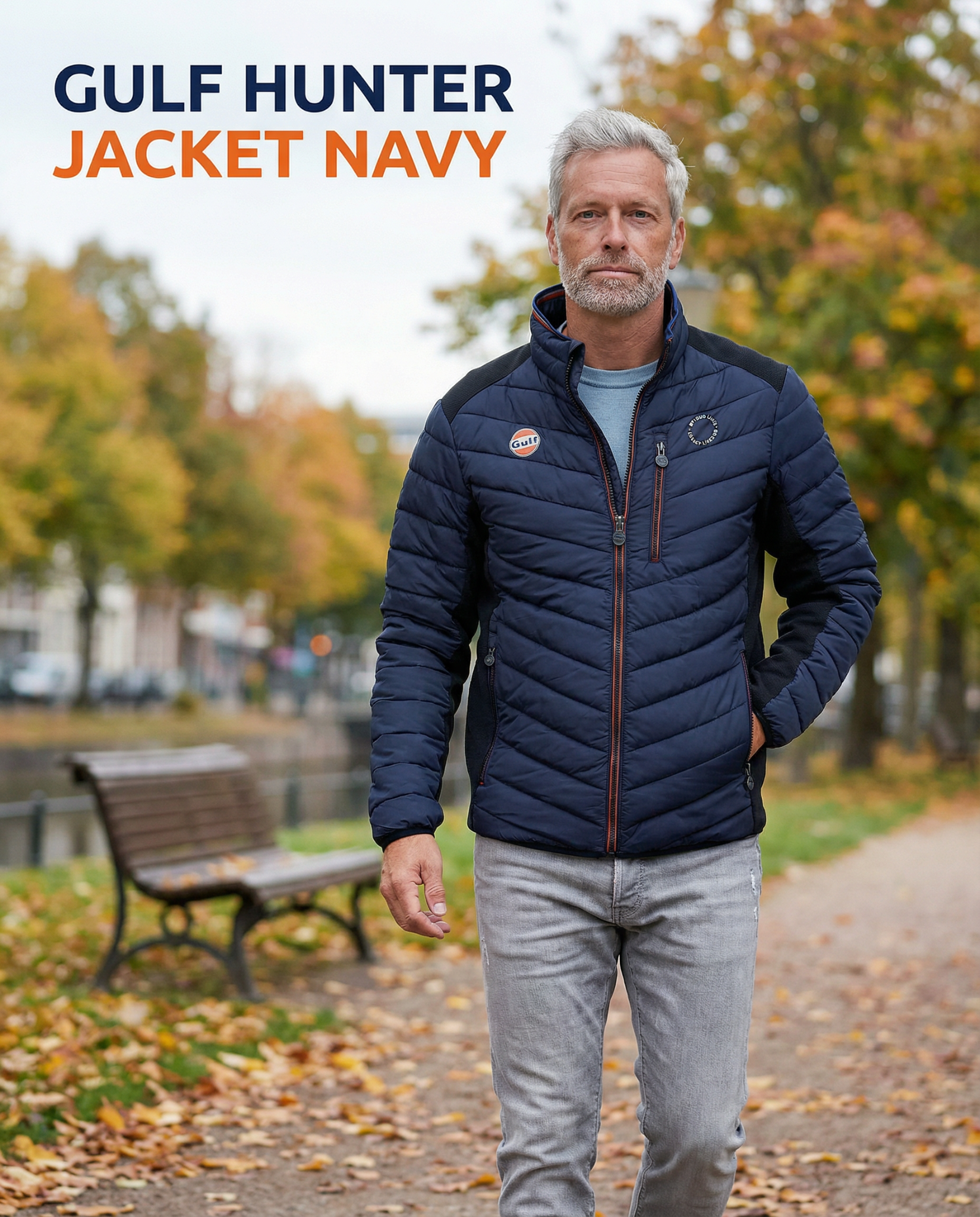 Grandprix Originals Facebook ad: Gulf Hunter Jacket navy - Collection 2026