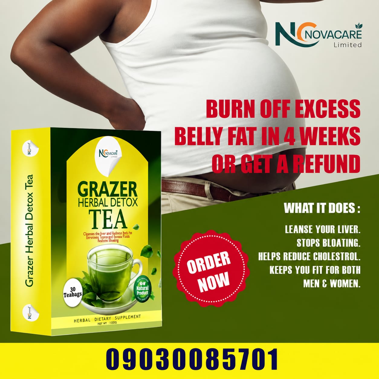 MyNovacare Facebook ad: TIRED OF FEELING BLOATED,HEAVY AND UNCOMFORTABLE?