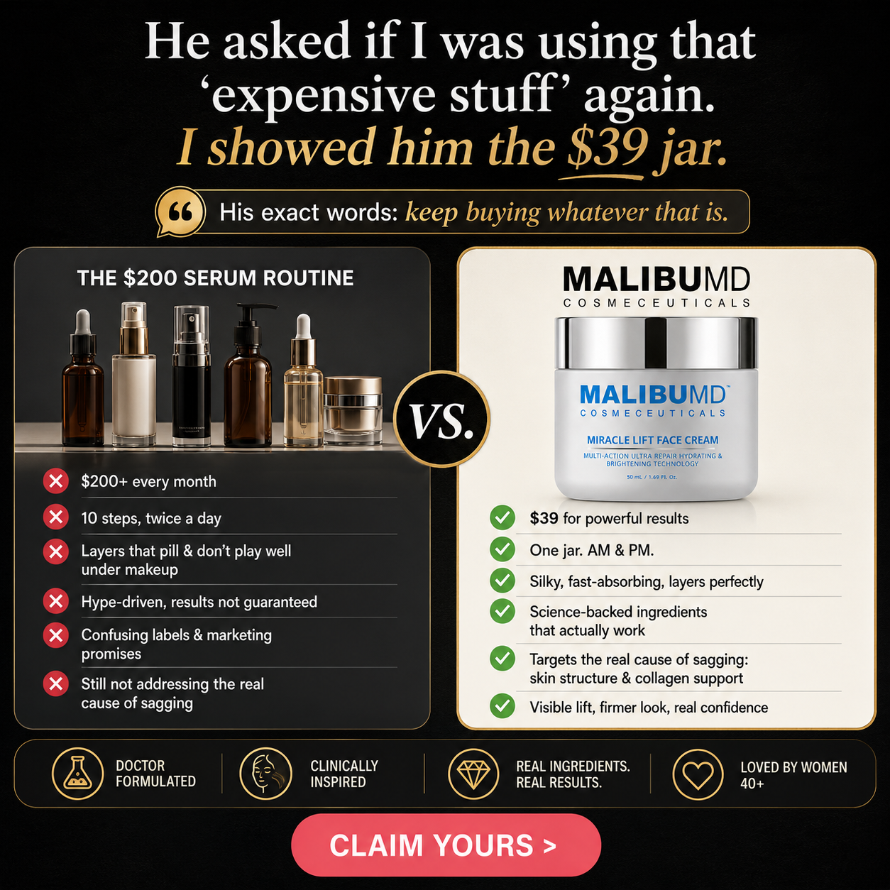 Prime Beauty Facebook ad: Beats $300 Creams for Less