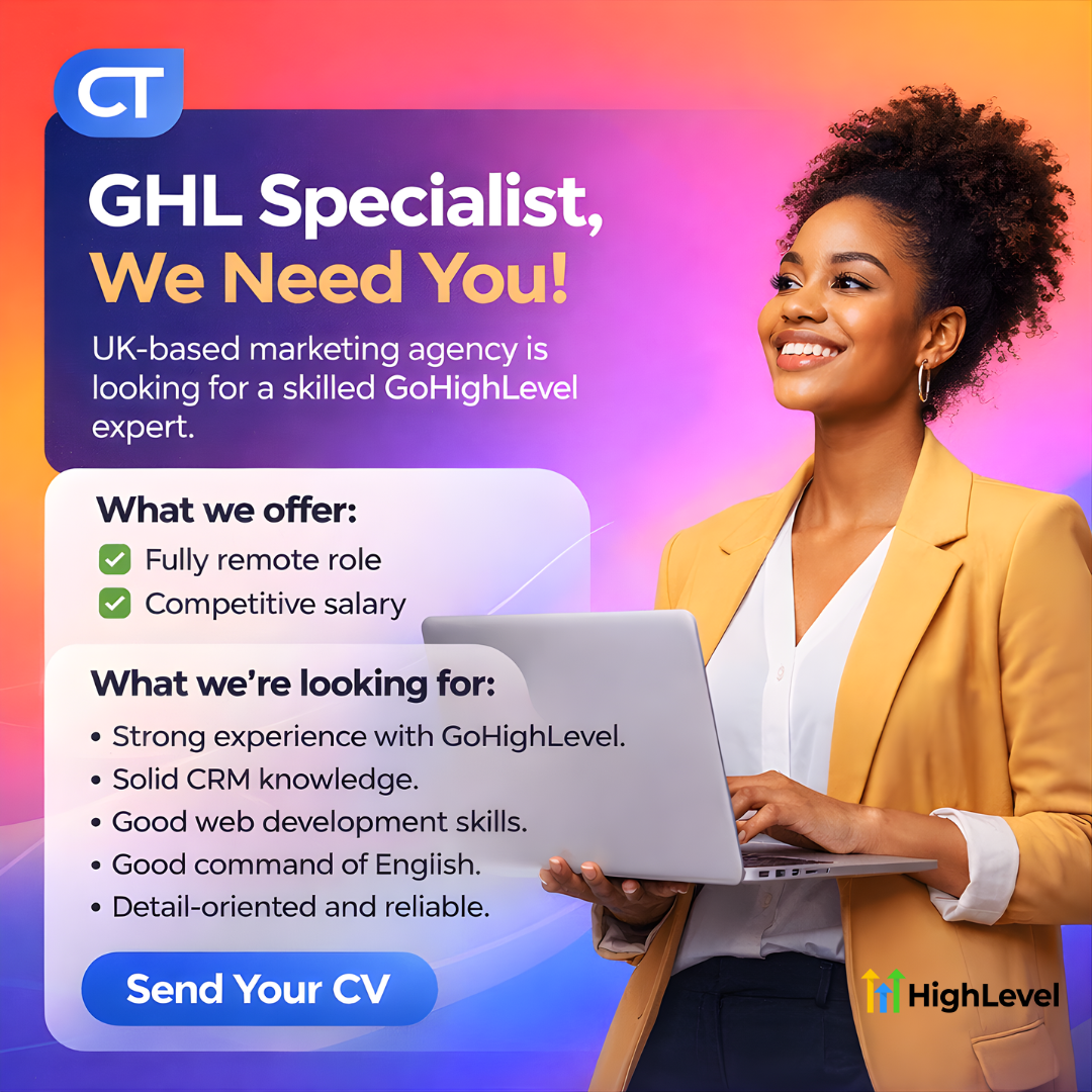 CT Marketing Facebook ad: Apply for GHL Specialist (Remote)