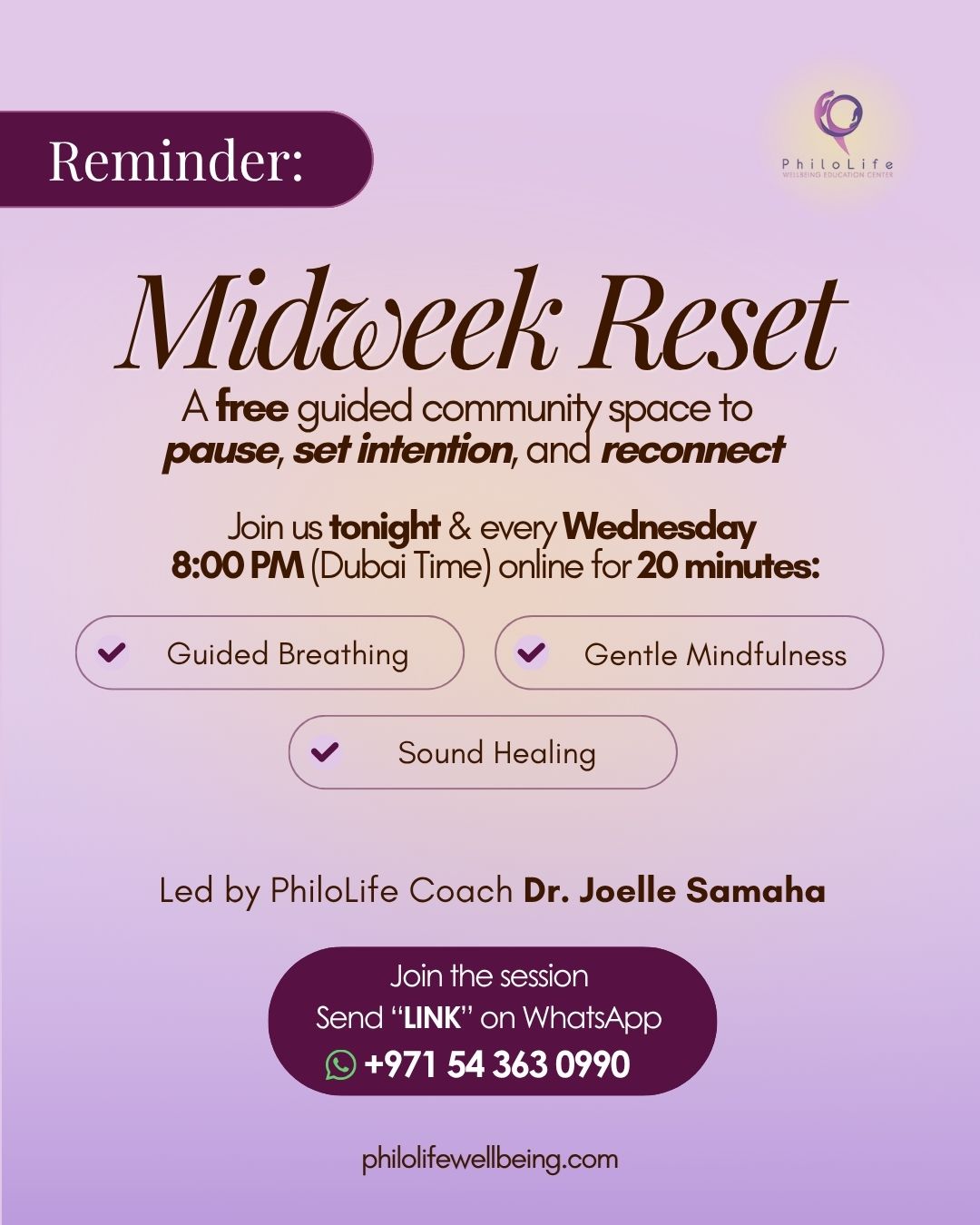 PhiloLife Wellbeing Facebook ad: Take a pause for your mind and body…