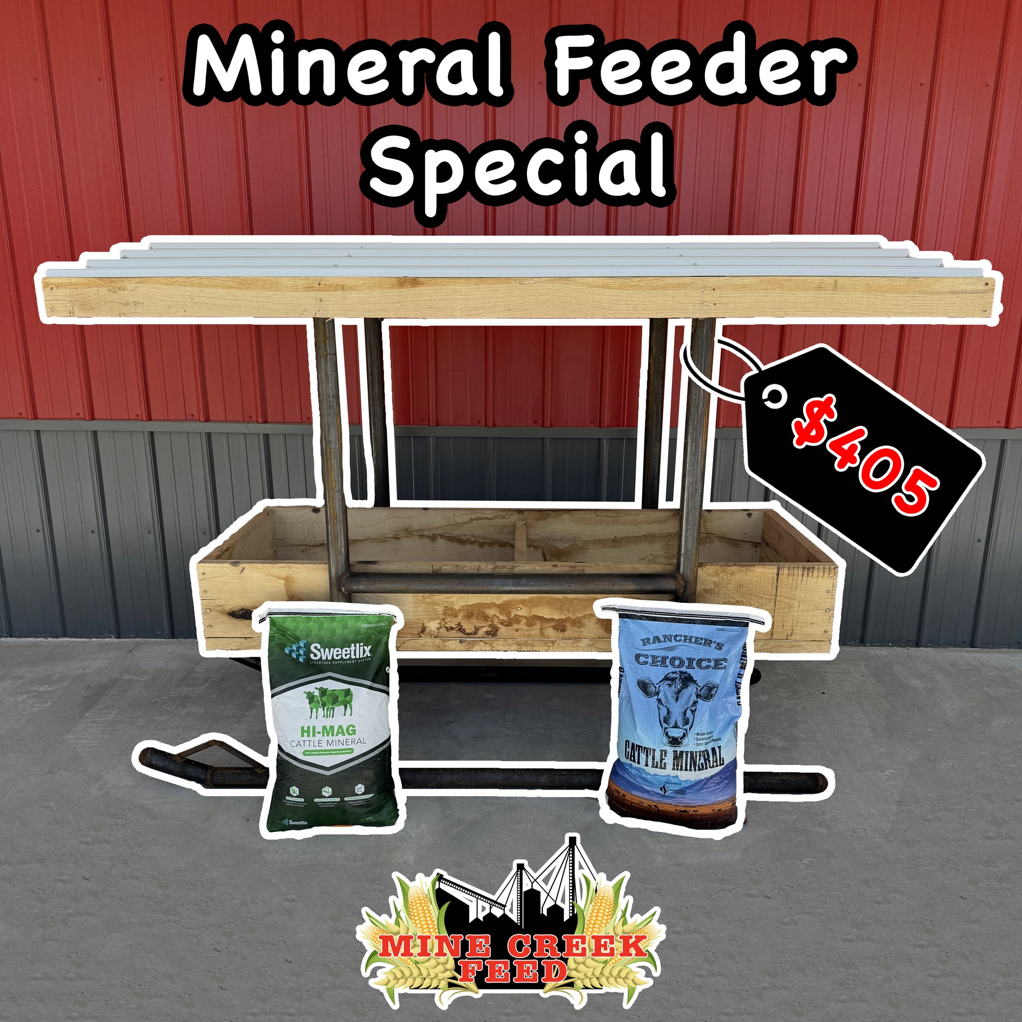 Mine Creek Feed Facebook ad: Looking for a mineral feeder that can handle…