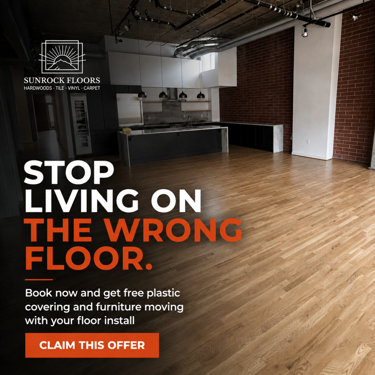 Sunrock Floors Facebook ad: Stop Living on the Wrong Floor