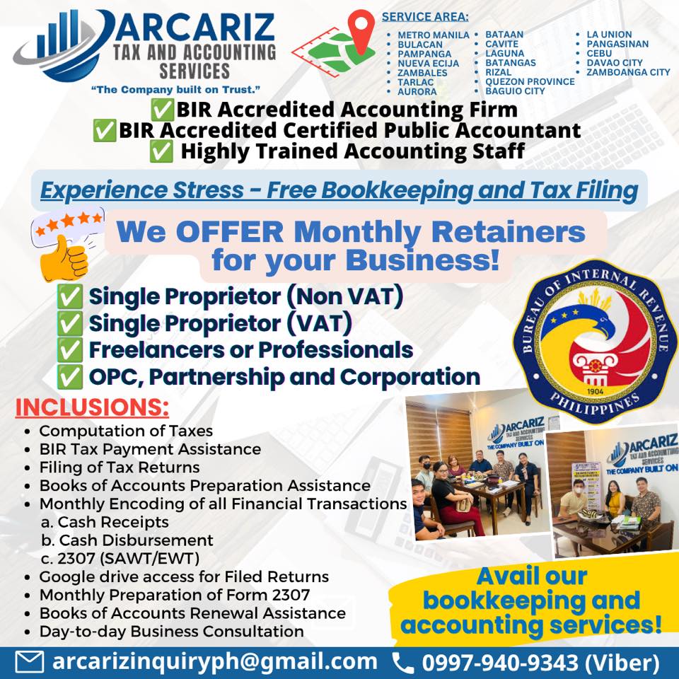 Arcariz Tax and Accounting - Baliuag City Branch Facebook ad: A RELIABLE ACCOUNTING SERVICES PROVIDER